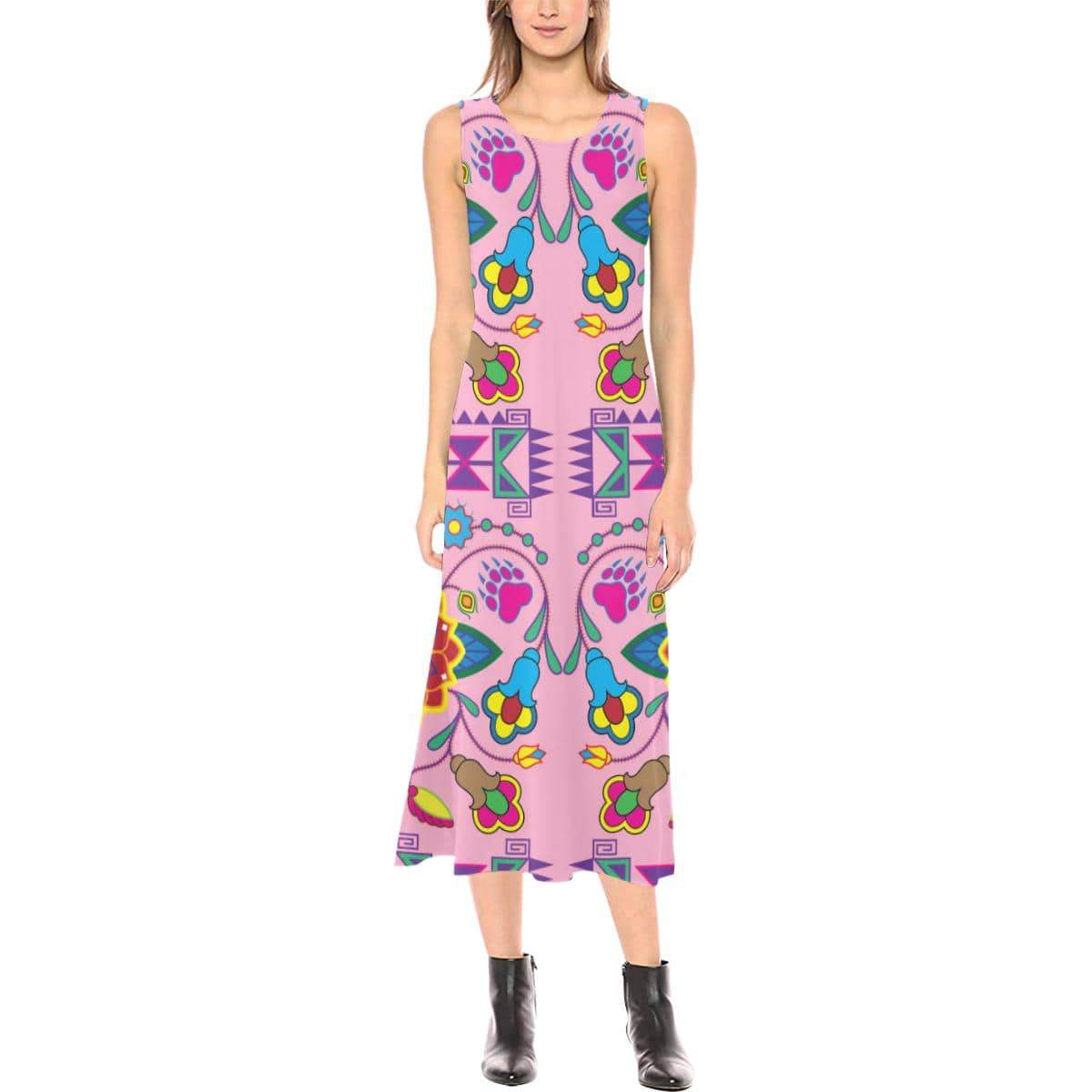 Geometric Floral Winter - Sunset Phaedra Sleeveless Open Fork Long Dress (Model D08) Phaedra Sleeveless Open Fork Long Dress (D08) e-joyer