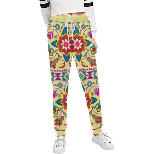 Geometric Floral Winter-Vanilla Women's All Over Print Sweatpants (Model L11) Women's All Over Print Sweatpants (L11) e-joyer