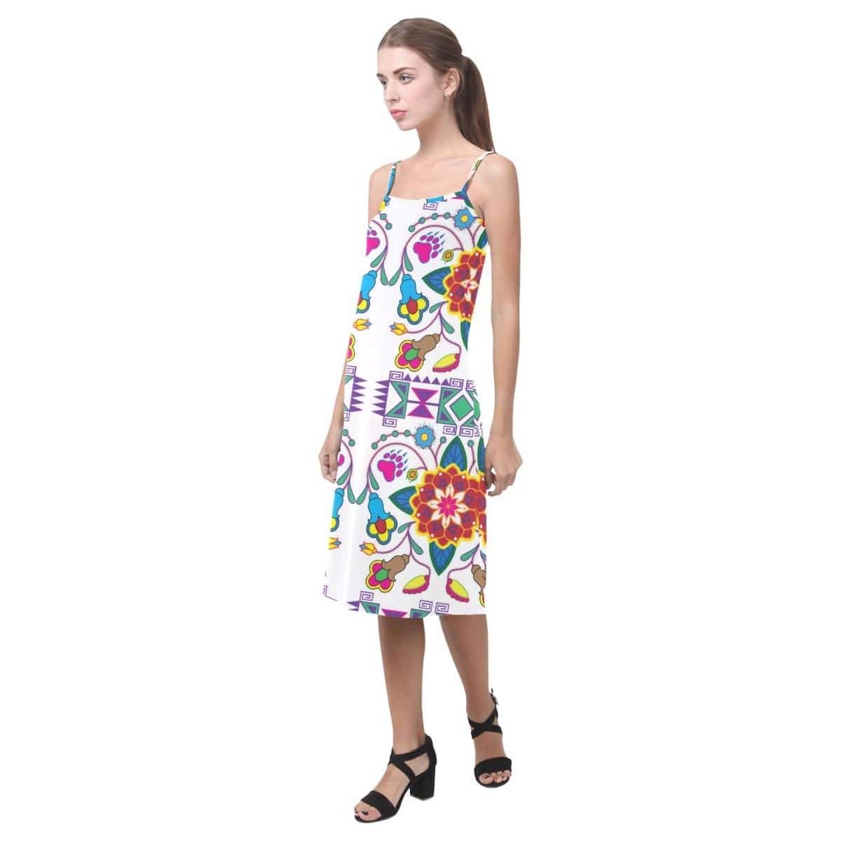 Geometric Floral Winter - White Alcestis Slip Dress (Model D05) Alcestis Slip Dress (D05) e-joyer
