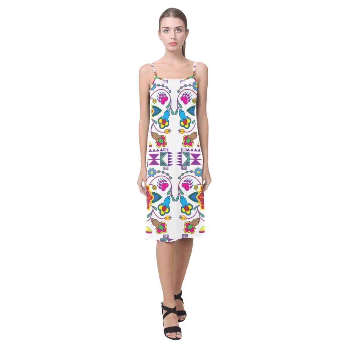 Geometric Floral Winter - White Alcestis Slip Dress (Model D05) Alcestis Slip Dress (D05) e-joyer