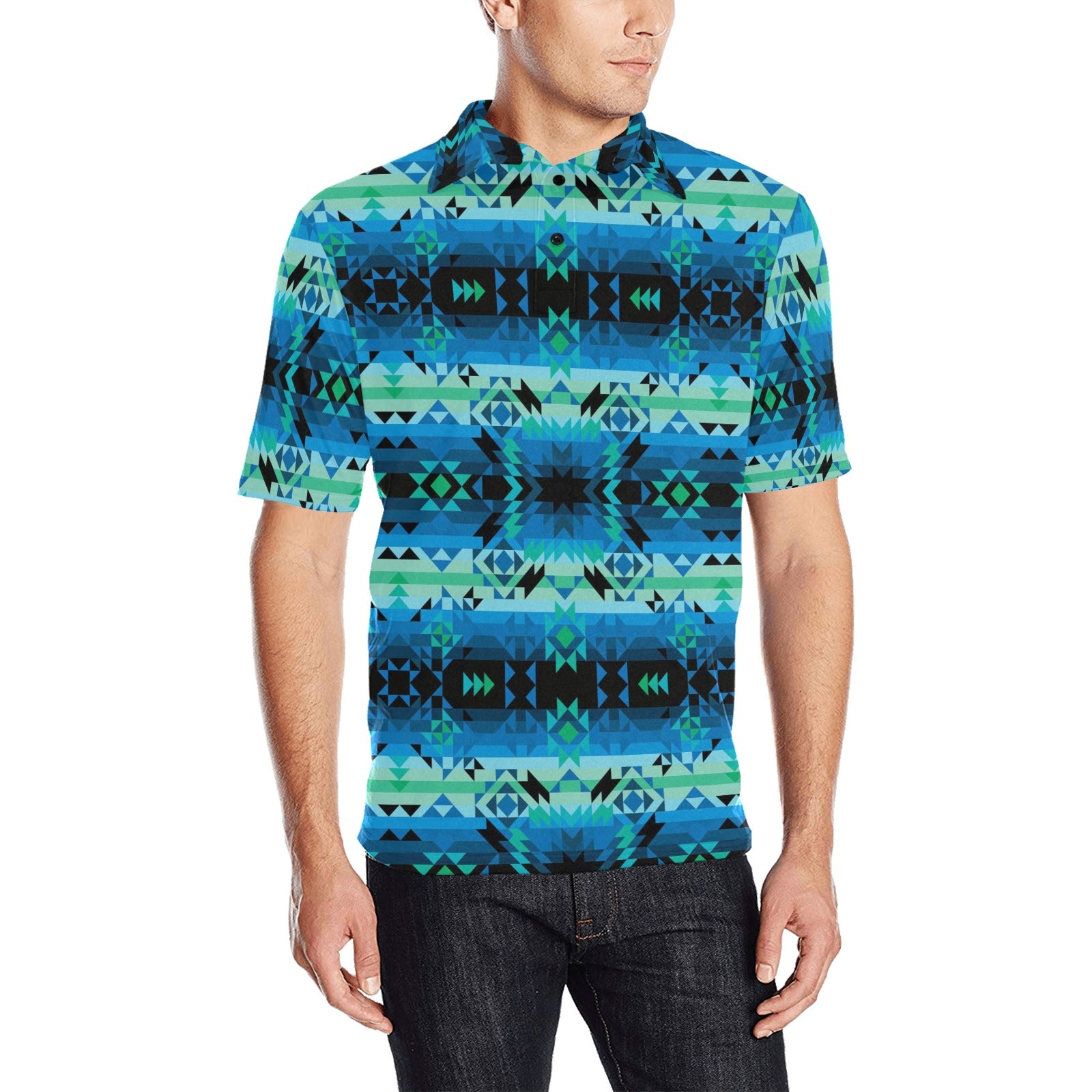 Green Star Men's All Over Print Polo Shirt (Model T55) Men's Polo Shirt (Model T55) e-joyer