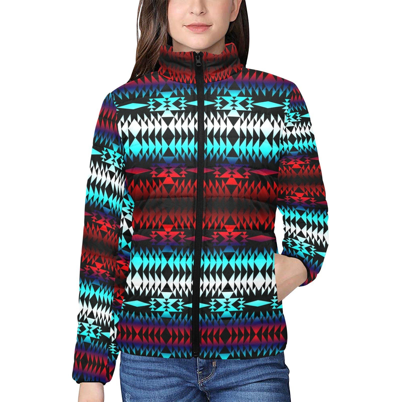 In Between Two Worlds Women's Stand Collar Padded Jacket (Model H41) jacket e-joyer