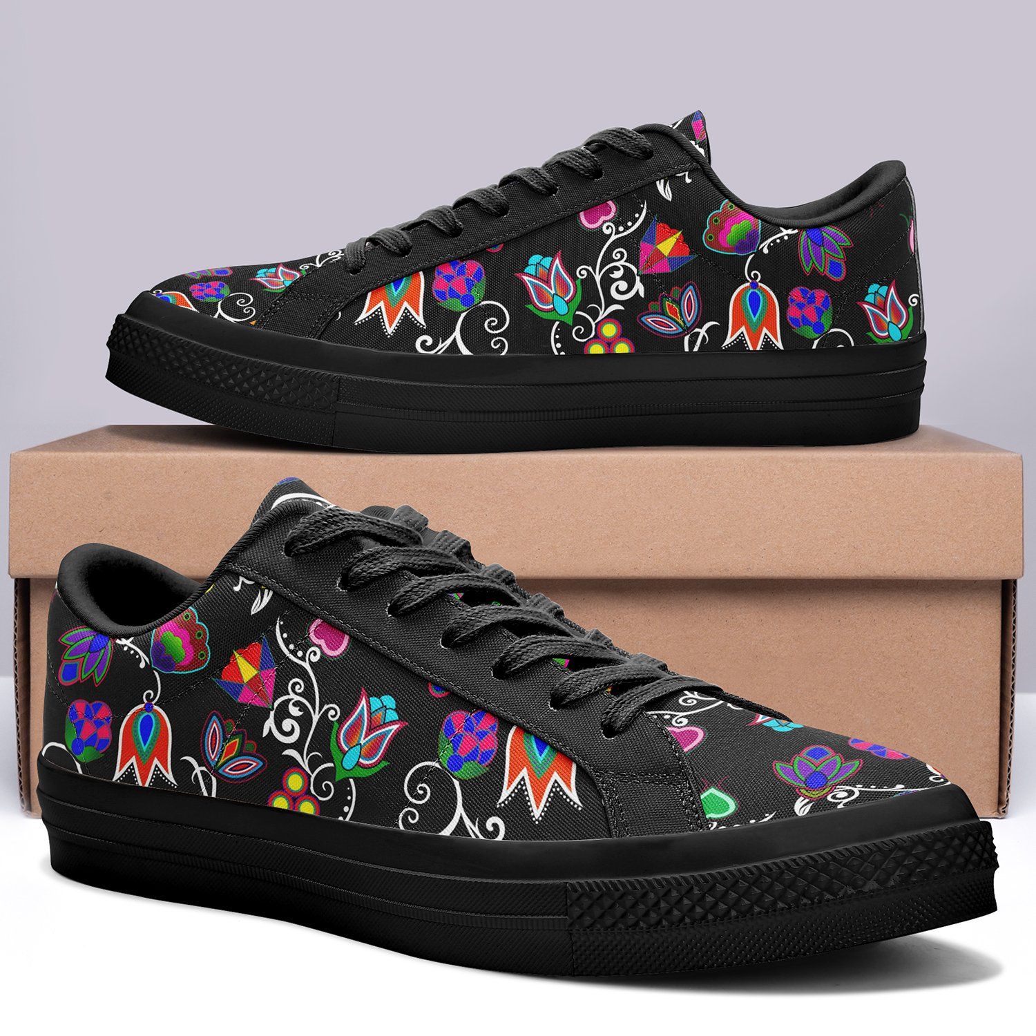Indigenous Paisley Black Aapisi Low Top Canvas Shoes Black Sole 49 Dzine