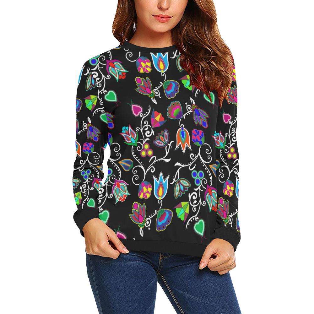 Indigenous Paisley Black All Over Print Crewneck Sweatshirt for Women (Model H18) Crewneck Sweatshirt for Women (H18) e-joyer