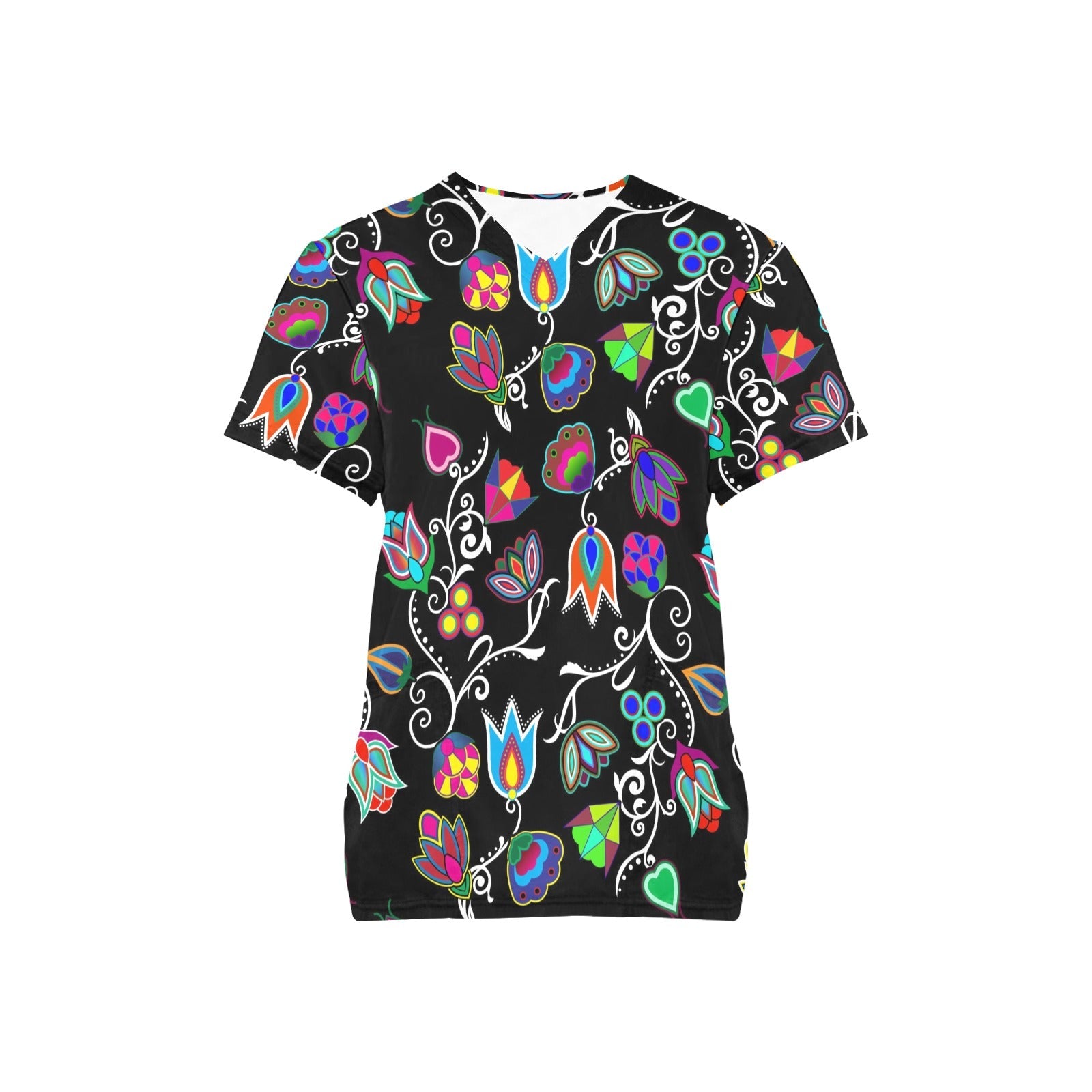 Indigenous Paisley Black All Over Print Scrub Top Scrub Top e-joyer