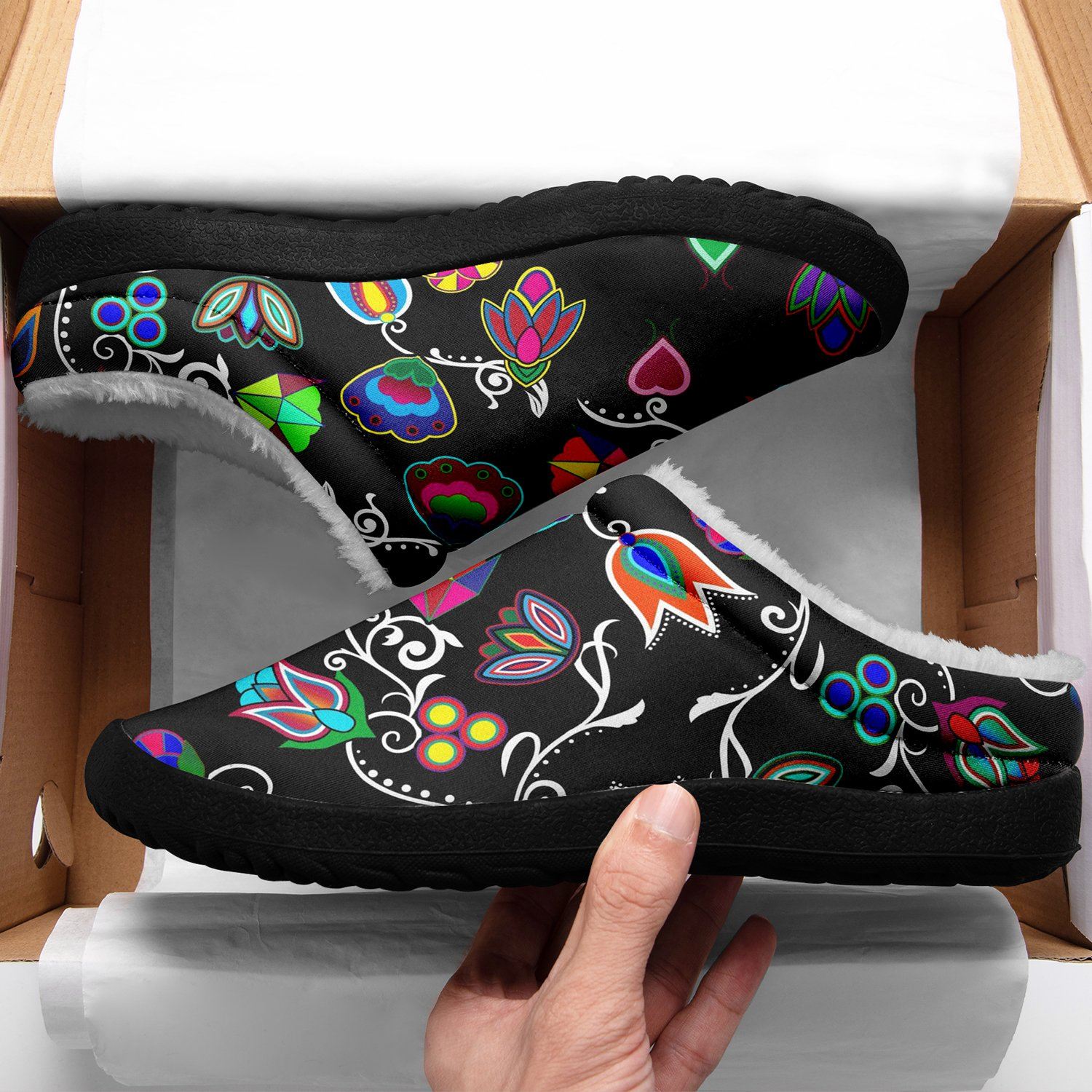 Indigenous Paisley Black Ikinnii Indoor Slipper 49 Dzine