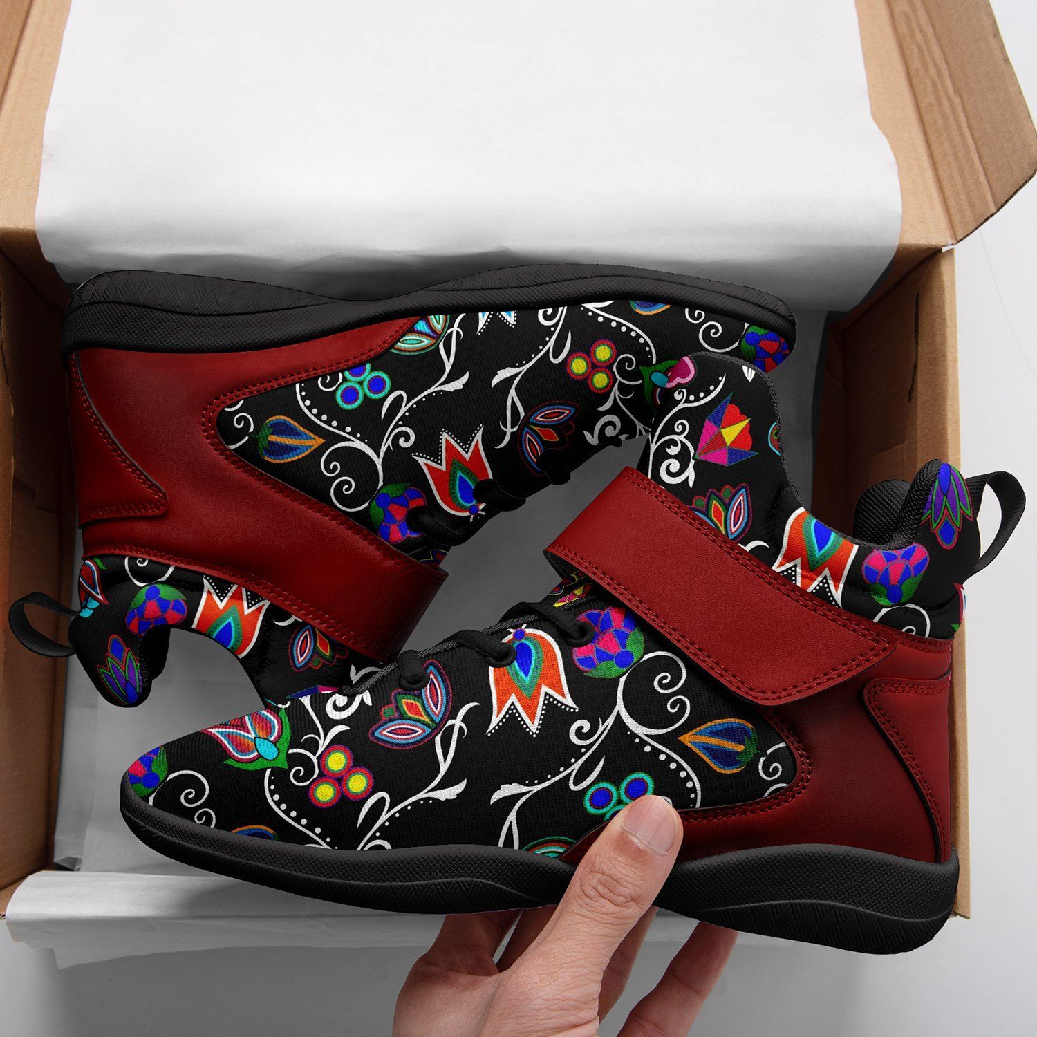 Indigenous Paisley Black Ipottaa Basketball / Sport High Top Shoes - Black Sole 49 Dzine