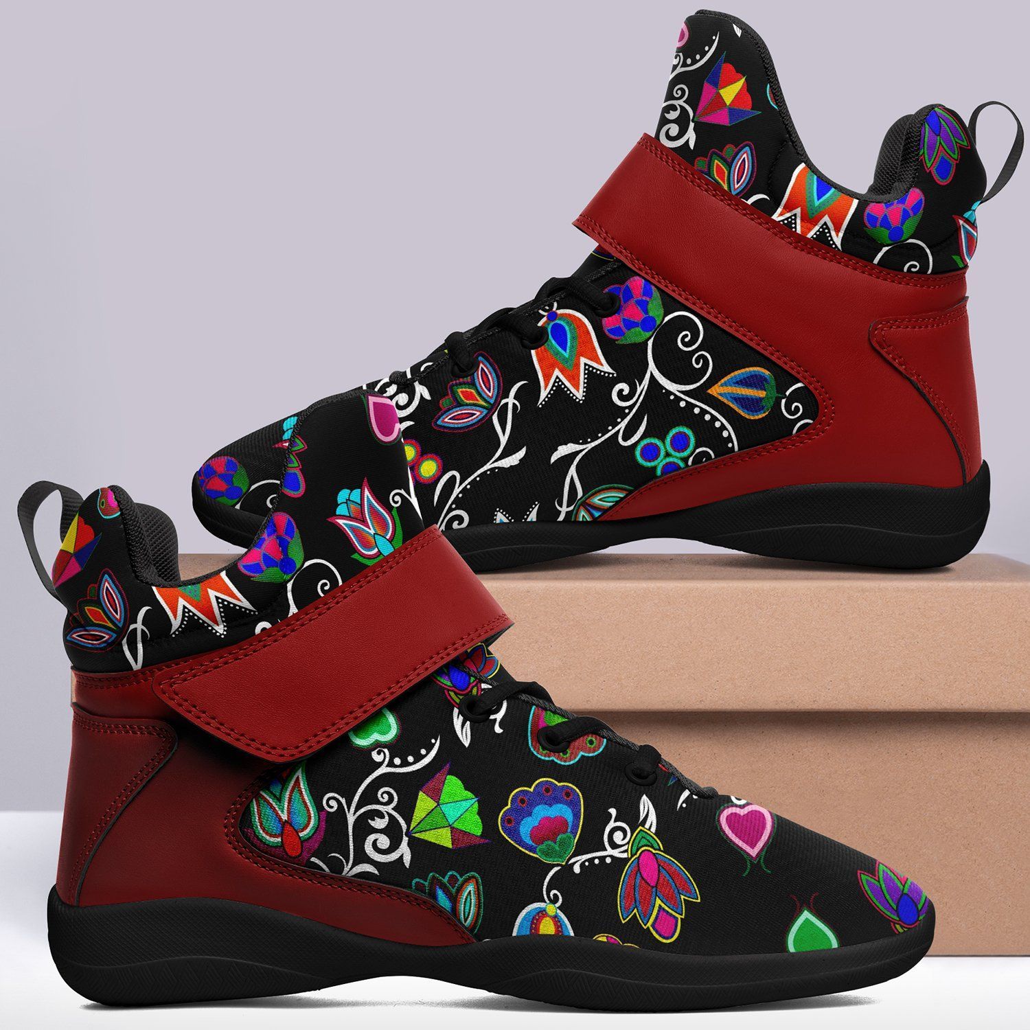 Indigenous Paisley Black Ipottaa Basketball / Sport High Top Shoes - Black Sole 49 Dzine