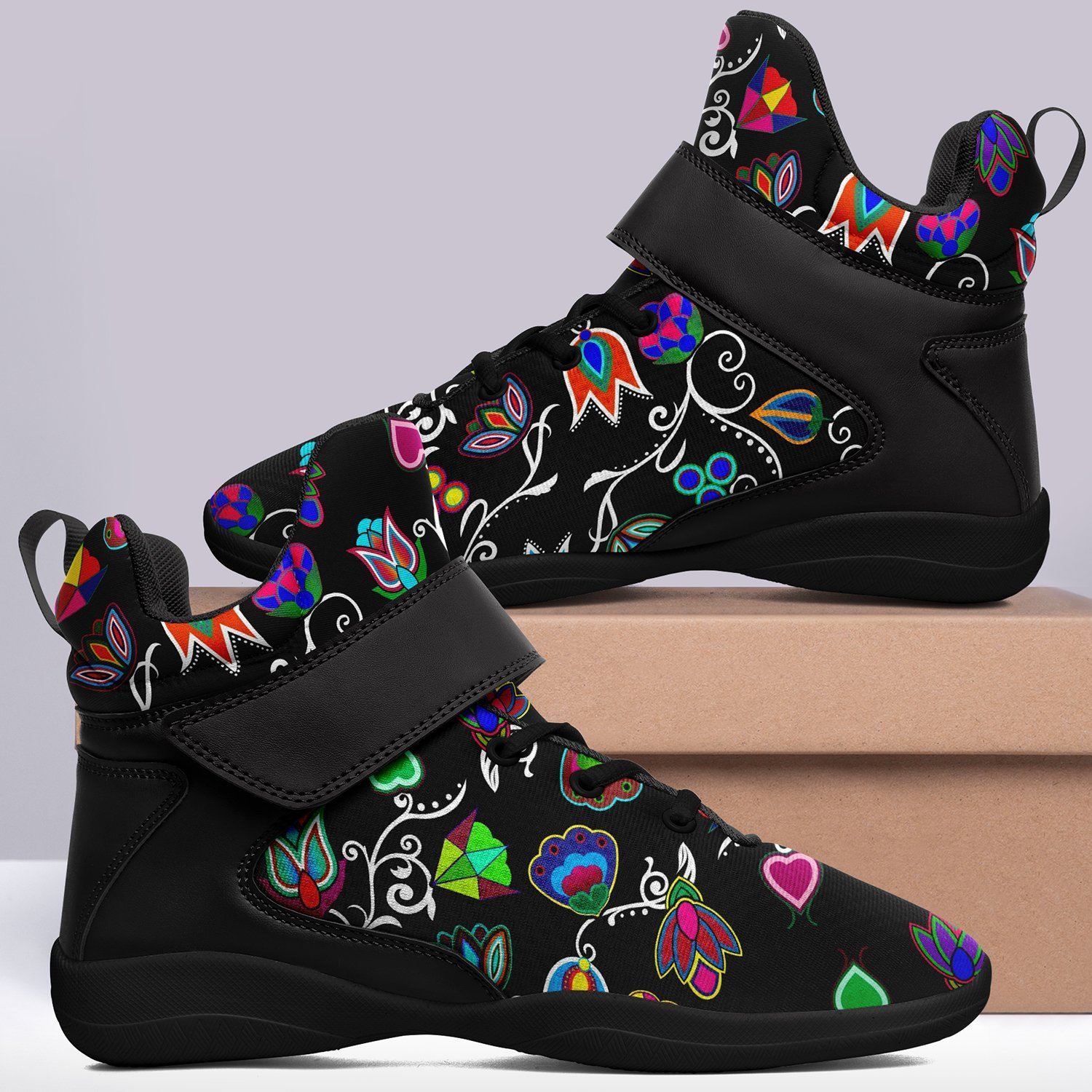 Indigenous Paisley Black Ipottaa Basketball / Sport High Top Shoes - Black Sole 49 Dzine