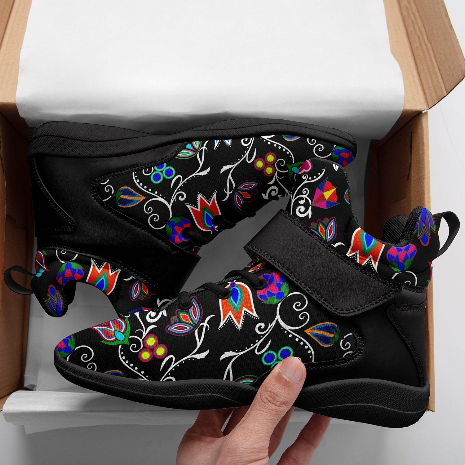 Indigenous Paisley Black Ipottaa Basketball / Sport High Top Shoes - Black Sole 49 Dzine
