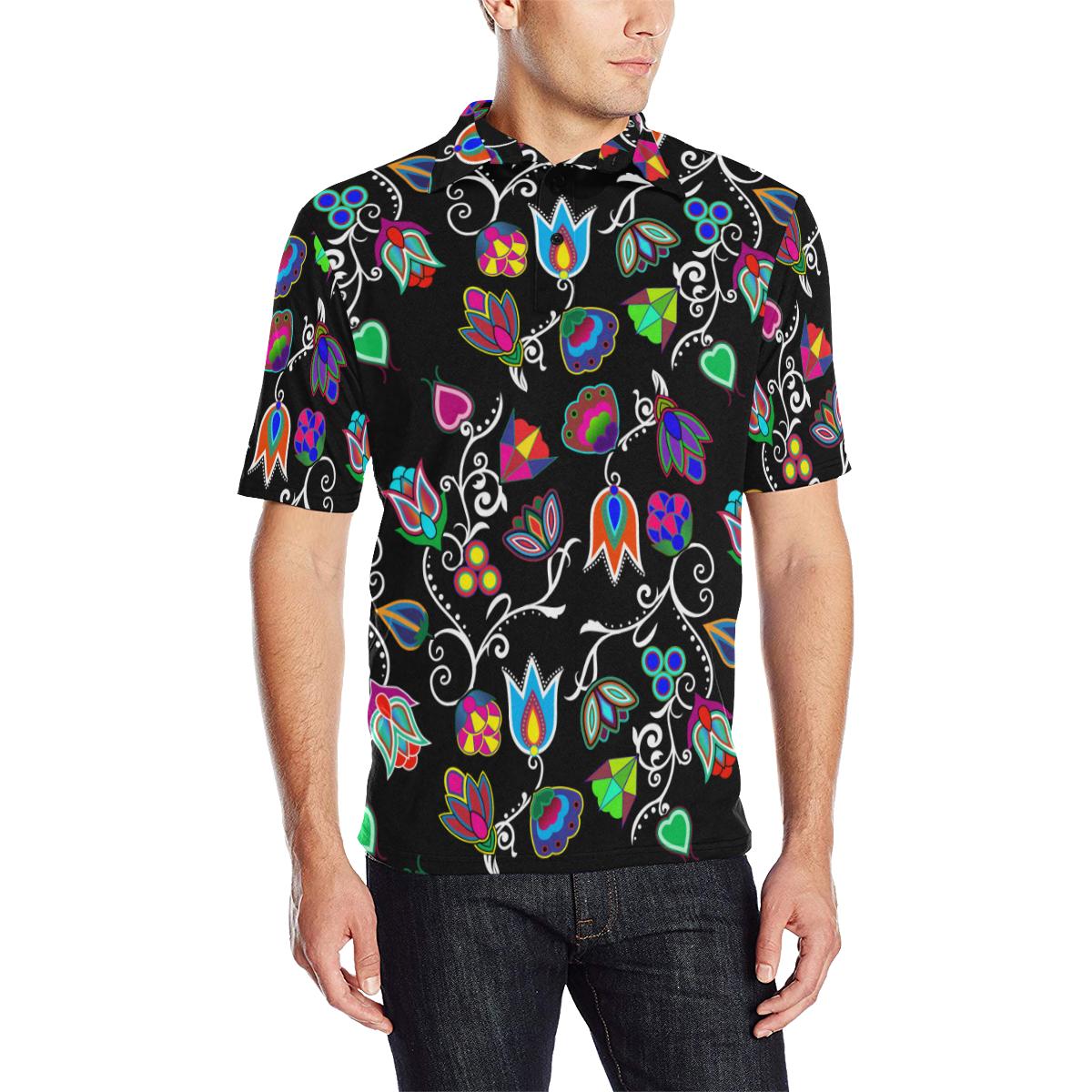 Indigenous Paisley - Black Men's All Over Print Polo Shirt (Model T55) Men's Polo Shirt (Model T55) e-joyer