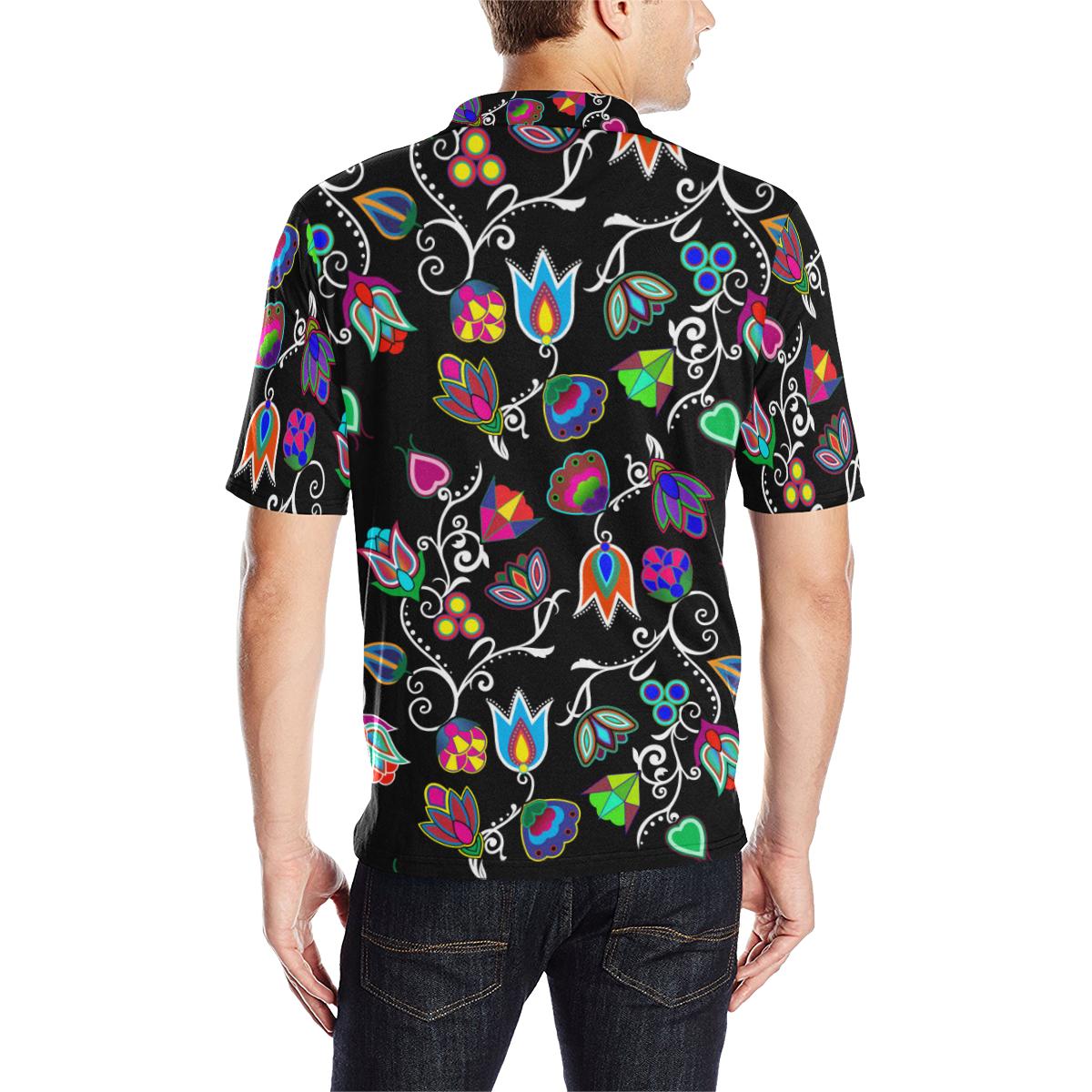 Indigenous Paisley - Black Men's All Over Print Polo Shirt (Model T55) Men's Polo Shirt (Model T55) e-joyer