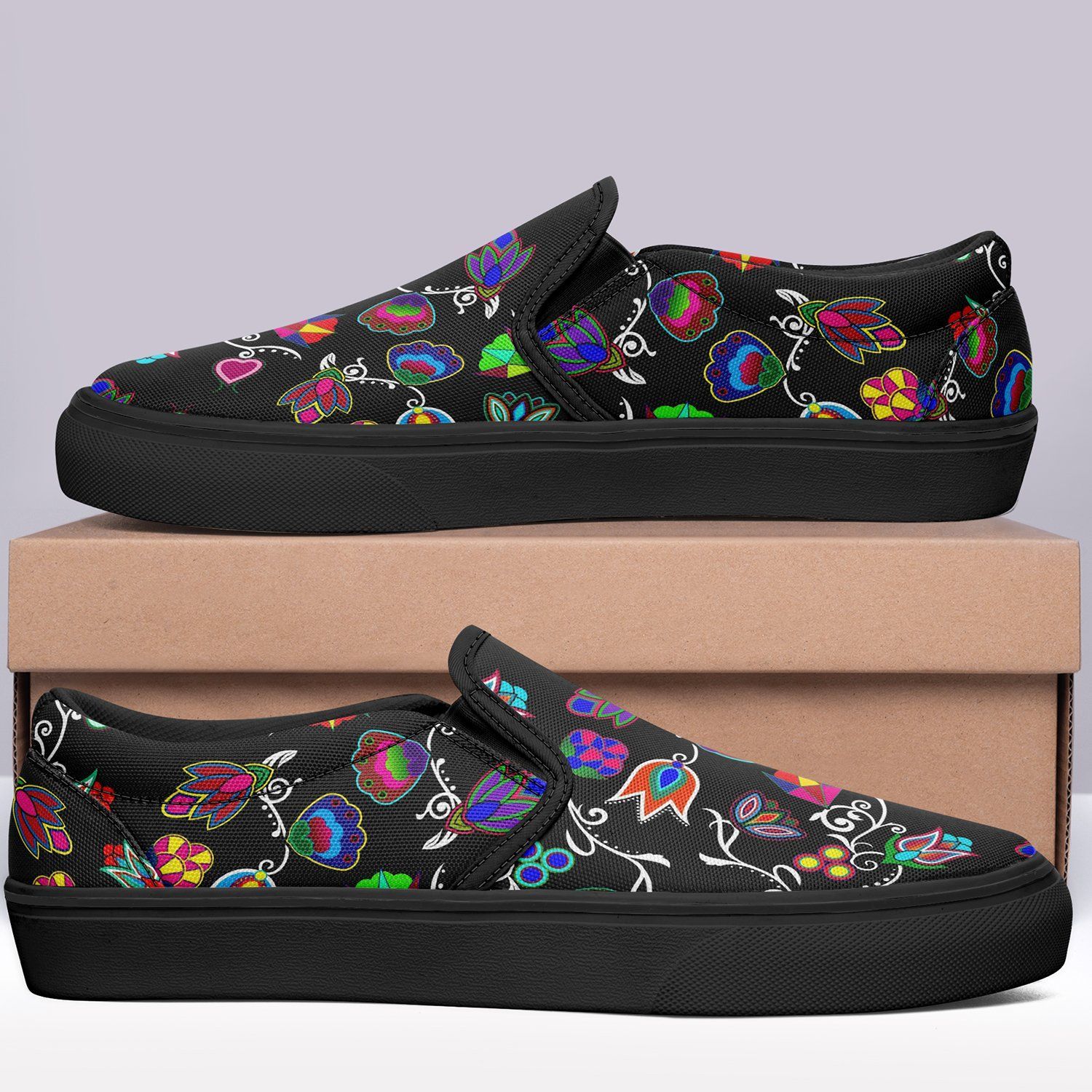 Indigenous Paisley Black Otoyimm Kid's Canvas Slip On Shoes 49 Dzine
