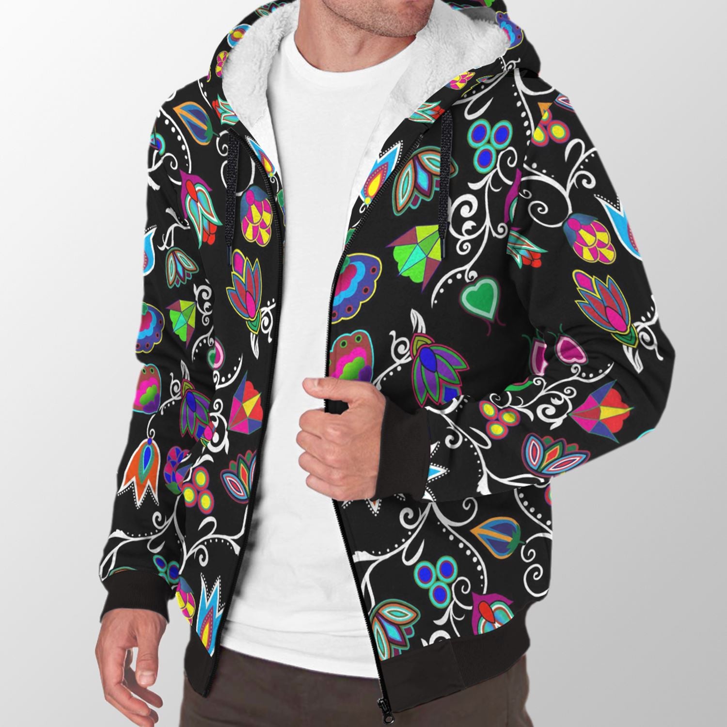Indigenous Paisley Black Sherpa Hoodie 49 Dzine