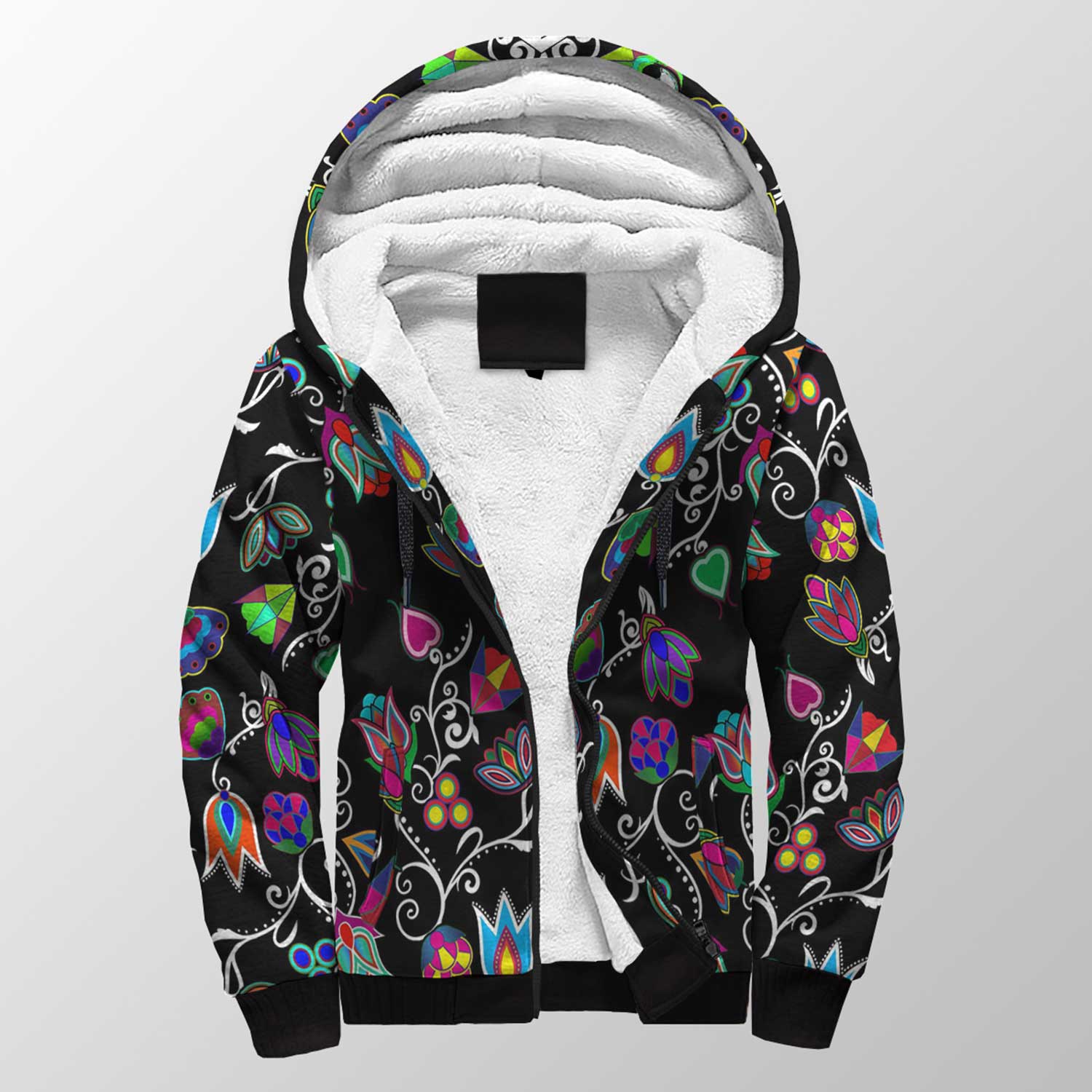 Indigenous Paisley Black Sherpa Hoodie 49 Dzine