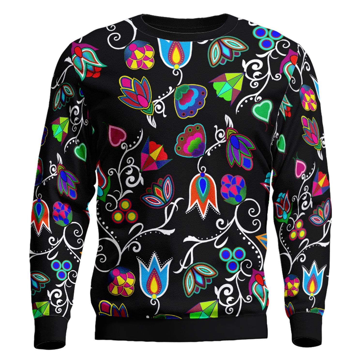 Indigenous Paisley Black Unisex Crewneck Long Sleeve Top 49 Dzine