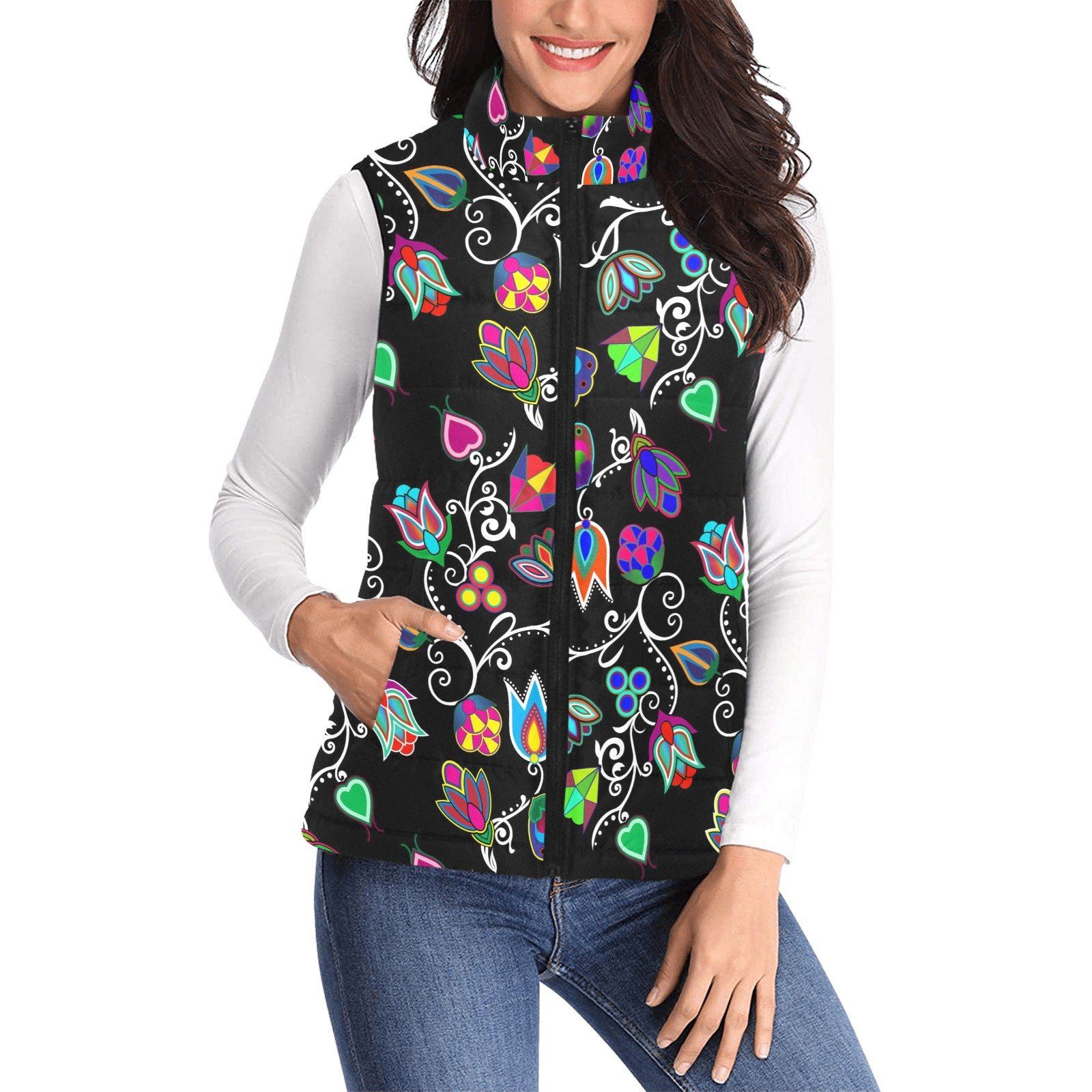 Indigenous Paisley Black Women's Padded Vest Jacket (Model H44) Women's Padded Vest Jacket (H44) e-joyer