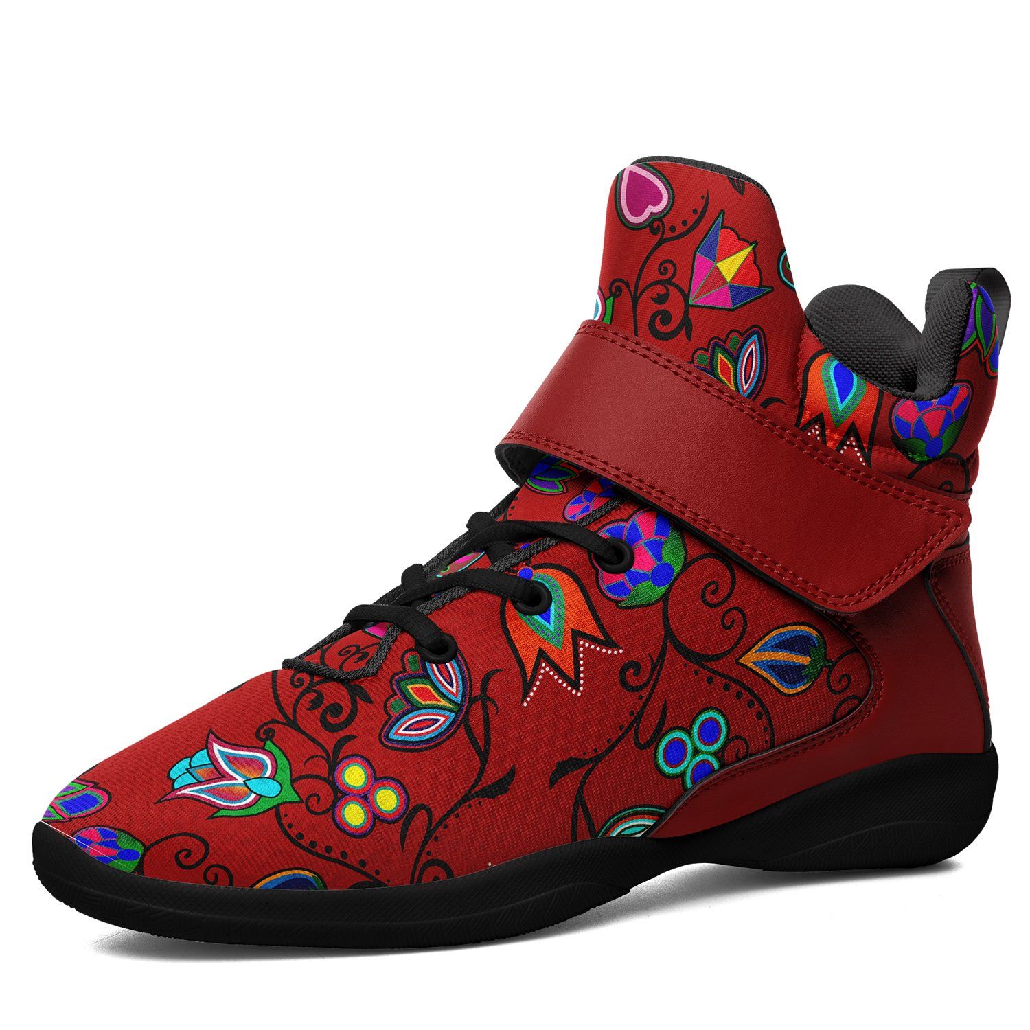 Indigenous Paisley Dahlia Ipottaa Basketball / Sport High Top Shoes 49 Dzine US Women 4.5 / US Youth 3.5 / EUR 35 Black Sole with Dark Red Strap 