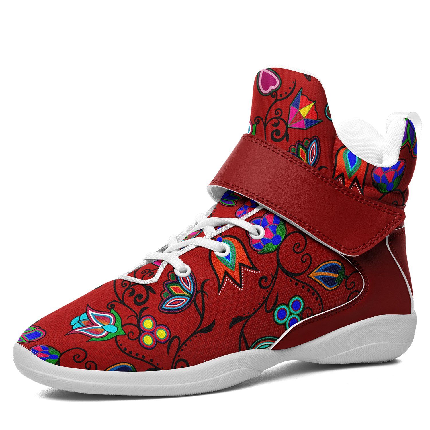 Indigenous Paisley Dahlia Ipottaa Basketball / Sport High Top Shoes 49 Dzine US Women 4.5 / US Youth 3.5 / EUR 35 White Sole with Dark Red Strap 
