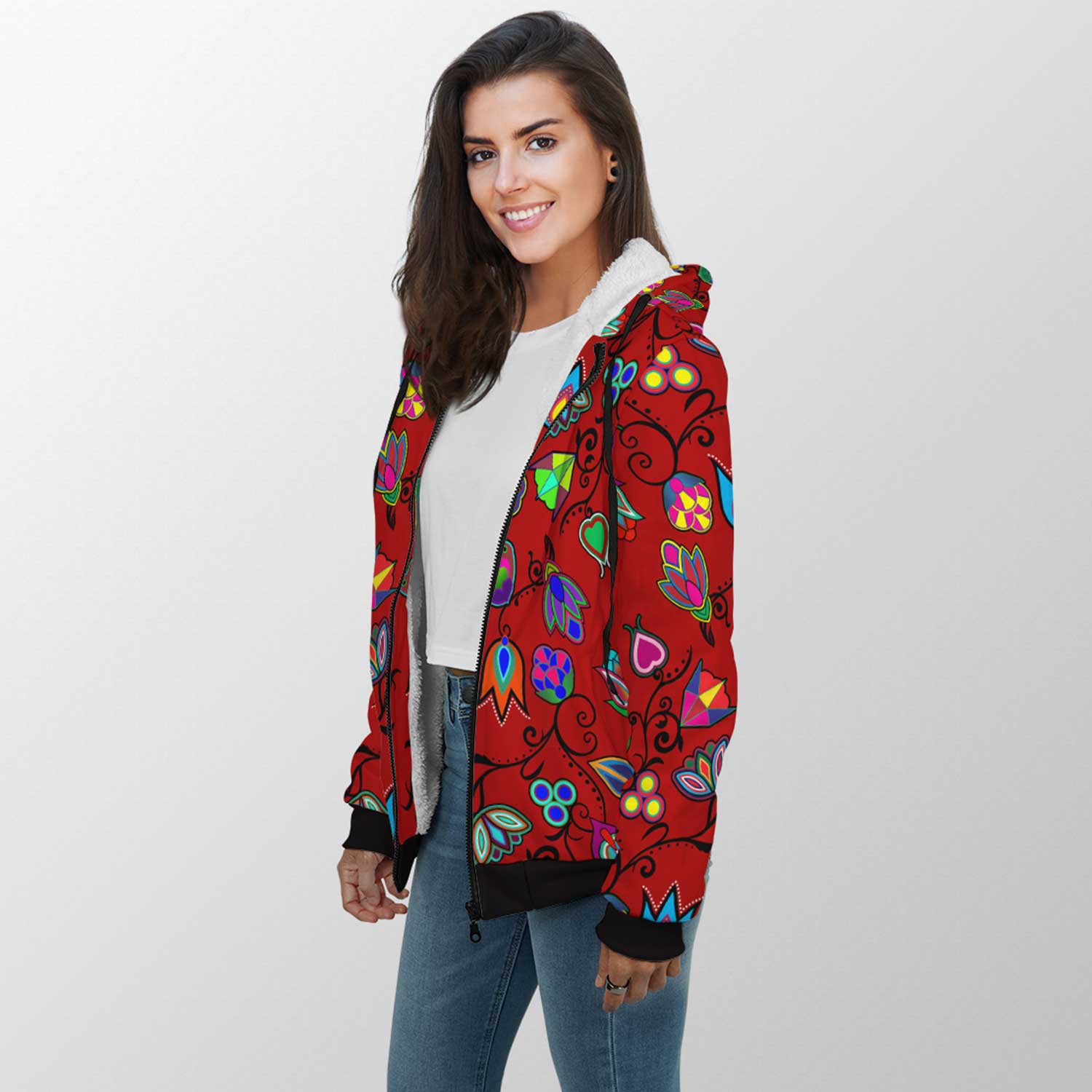 Indigenous Paisley Dahlia Sherpa Hoodie 49 Dzine