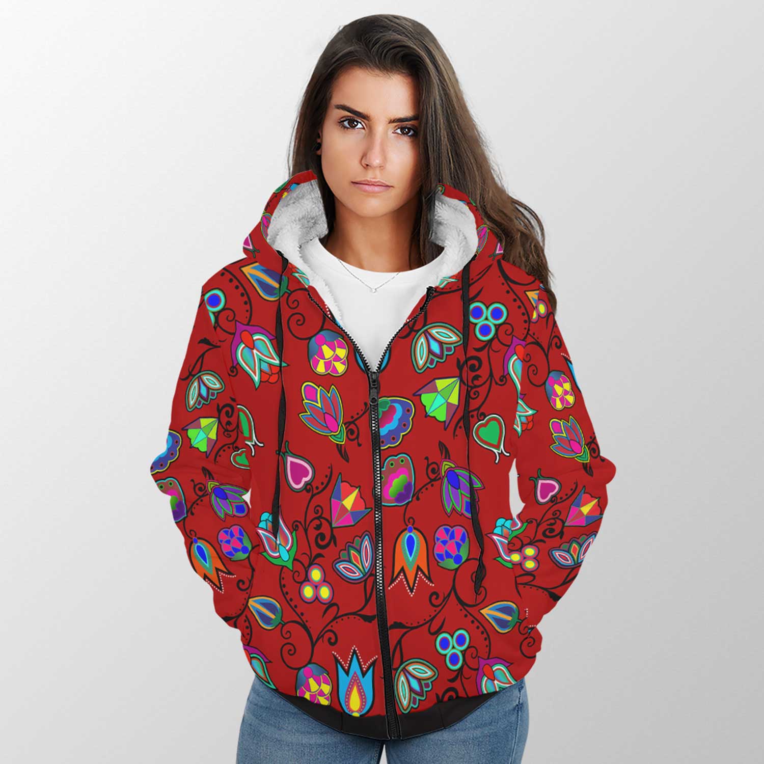 Indigenous Paisley Dahlia Sherpa Hoodie 49 Dzine