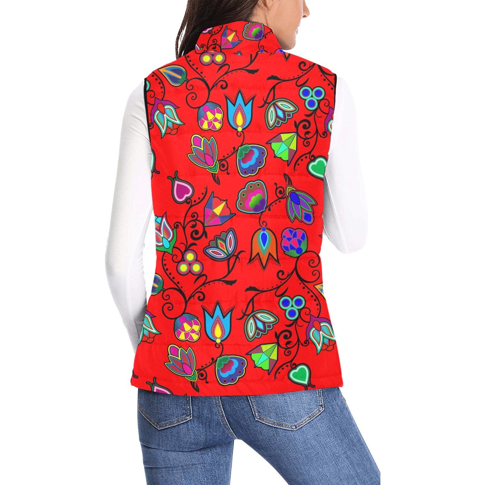 Indigenous Paisley Dahlia Women's Padded Vest Jacket (Model H44) Women's Padded Vest Jacket (H44) e-joyer