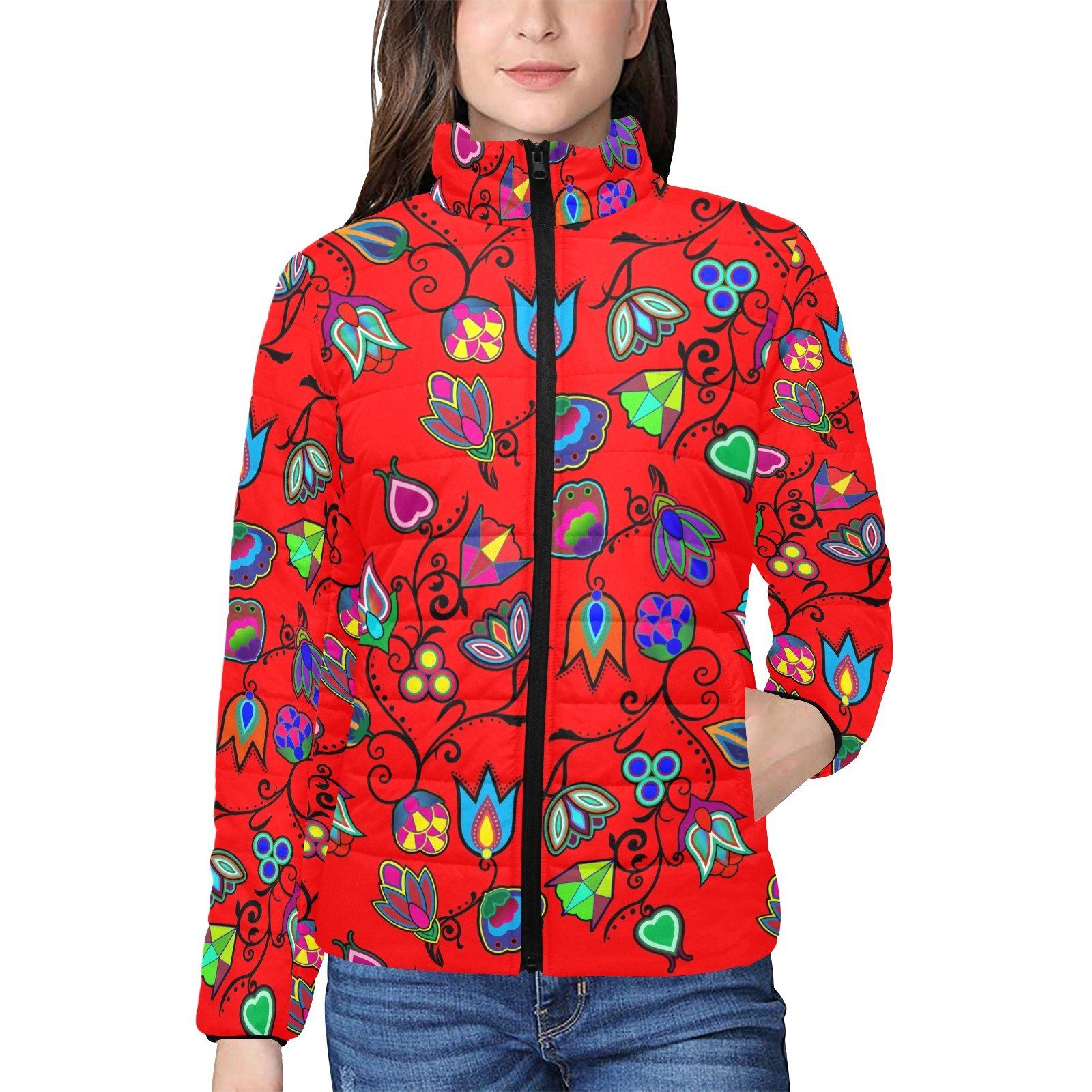 Indigenous Paisley Dahlia Women's Stand Collar Padded Jacket (Model H41) jacket e-joyer