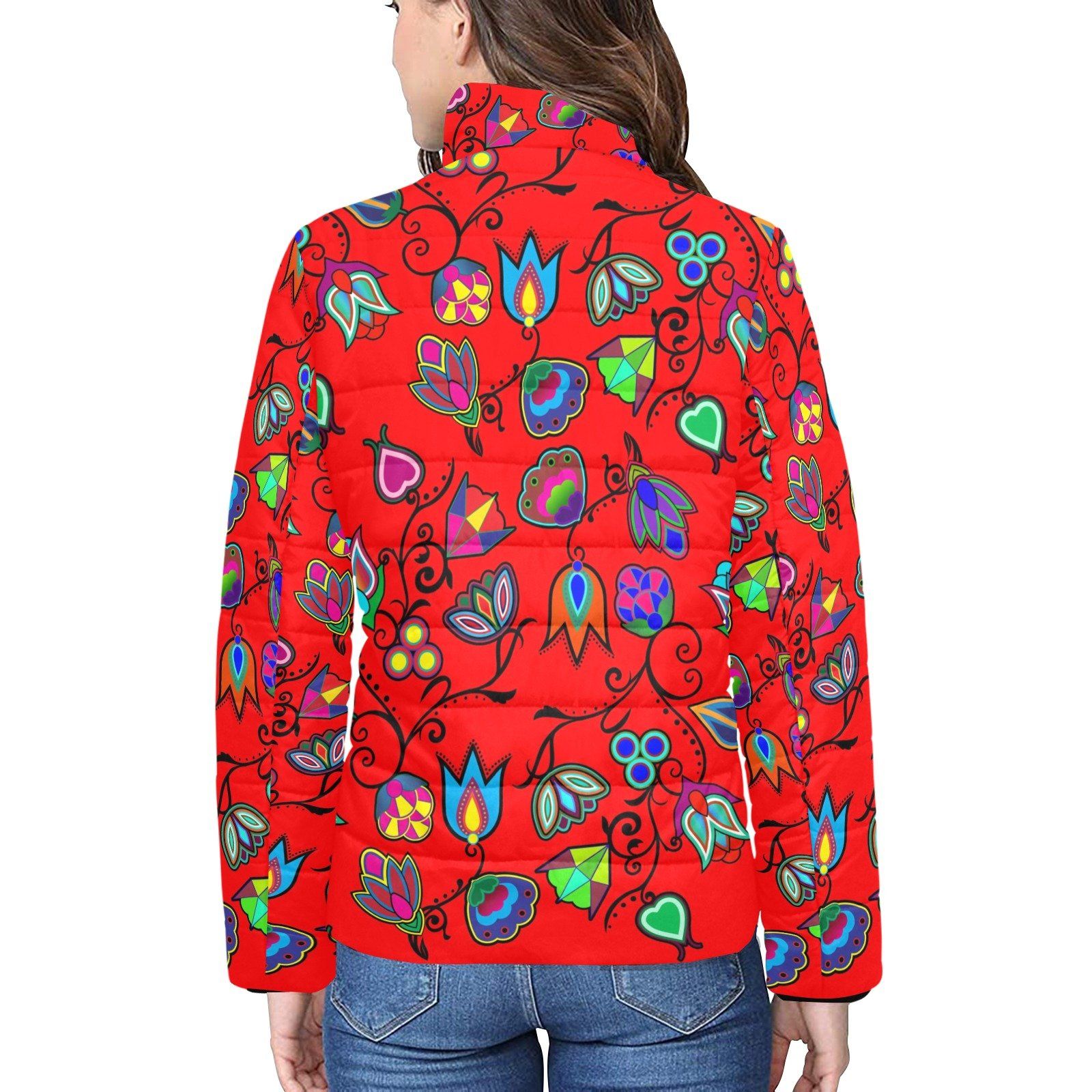 Indigenous Paisley Dahlia Women's Stand Collar Padded Jacket (Model H41) jacket e-joyer
