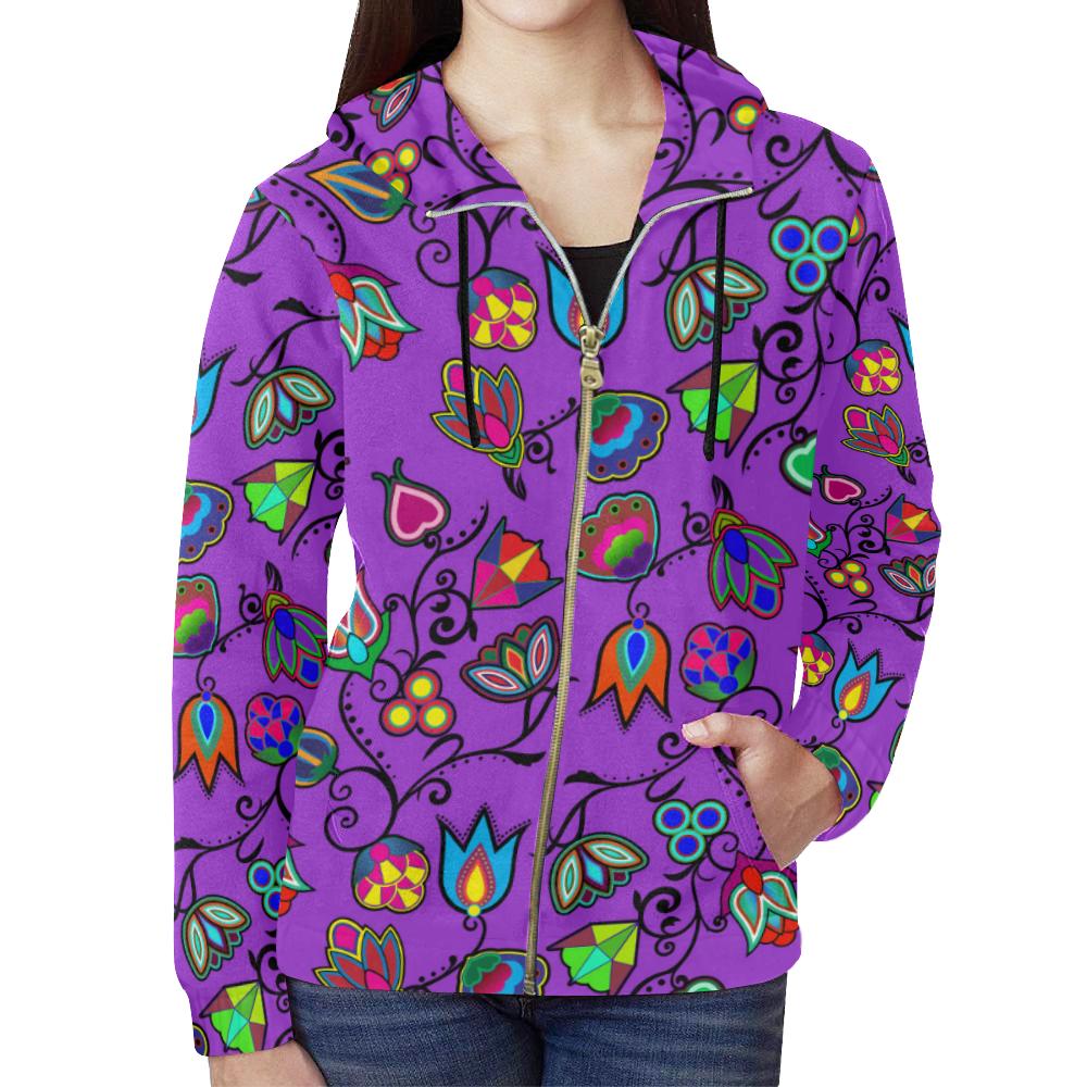 Indigenous Paisley - Dark Orchid All Over Print Full Zip Hoodie for Women (Model H14) All Over Print Full Zip Hoodie for Women (H14) e-joyer