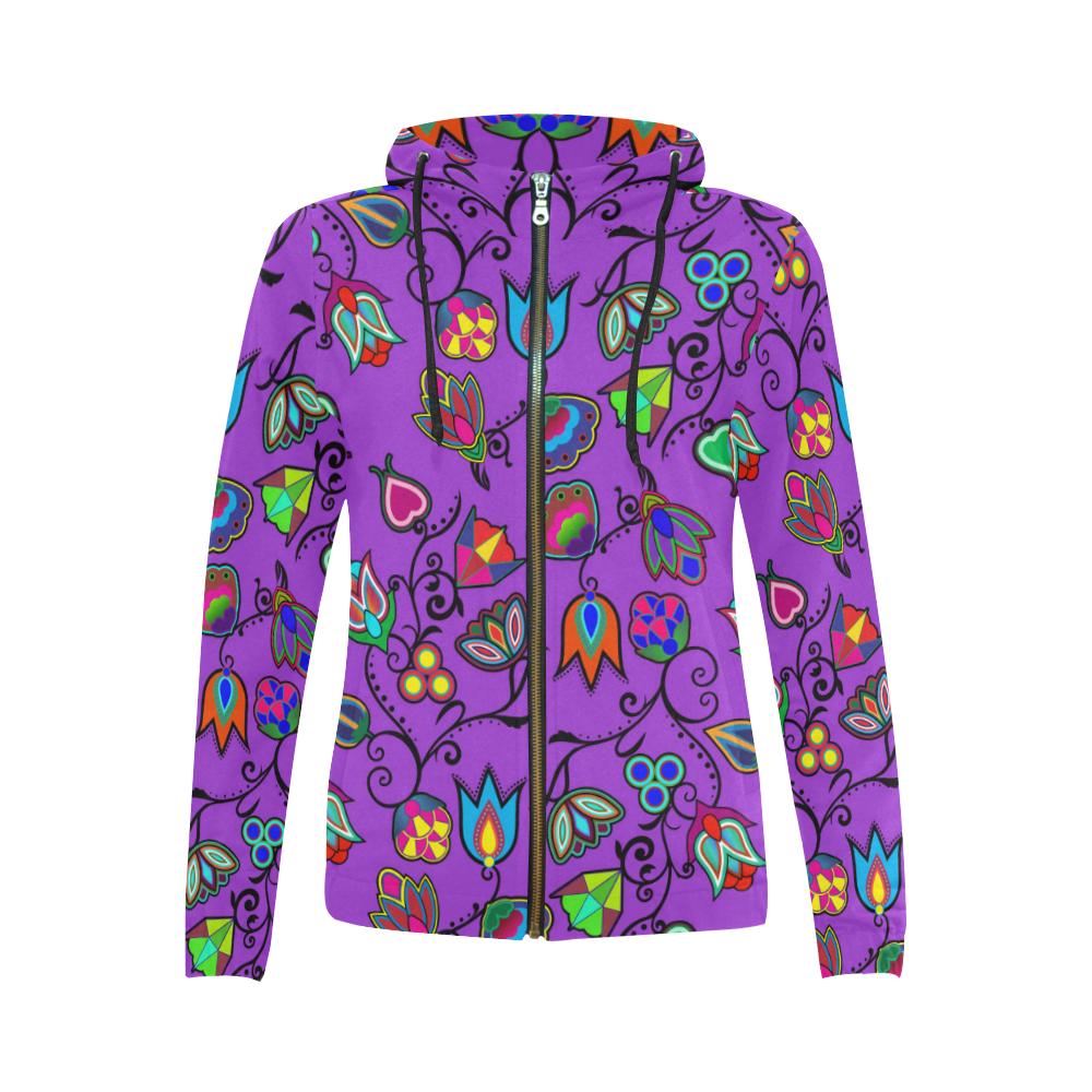 Indigenous Paisley - Dark Orchid All Over Print Full Zip Hoodie for Women (Model H14) All Over Print Full Zip Hoodie for Women (H14) e-joyer