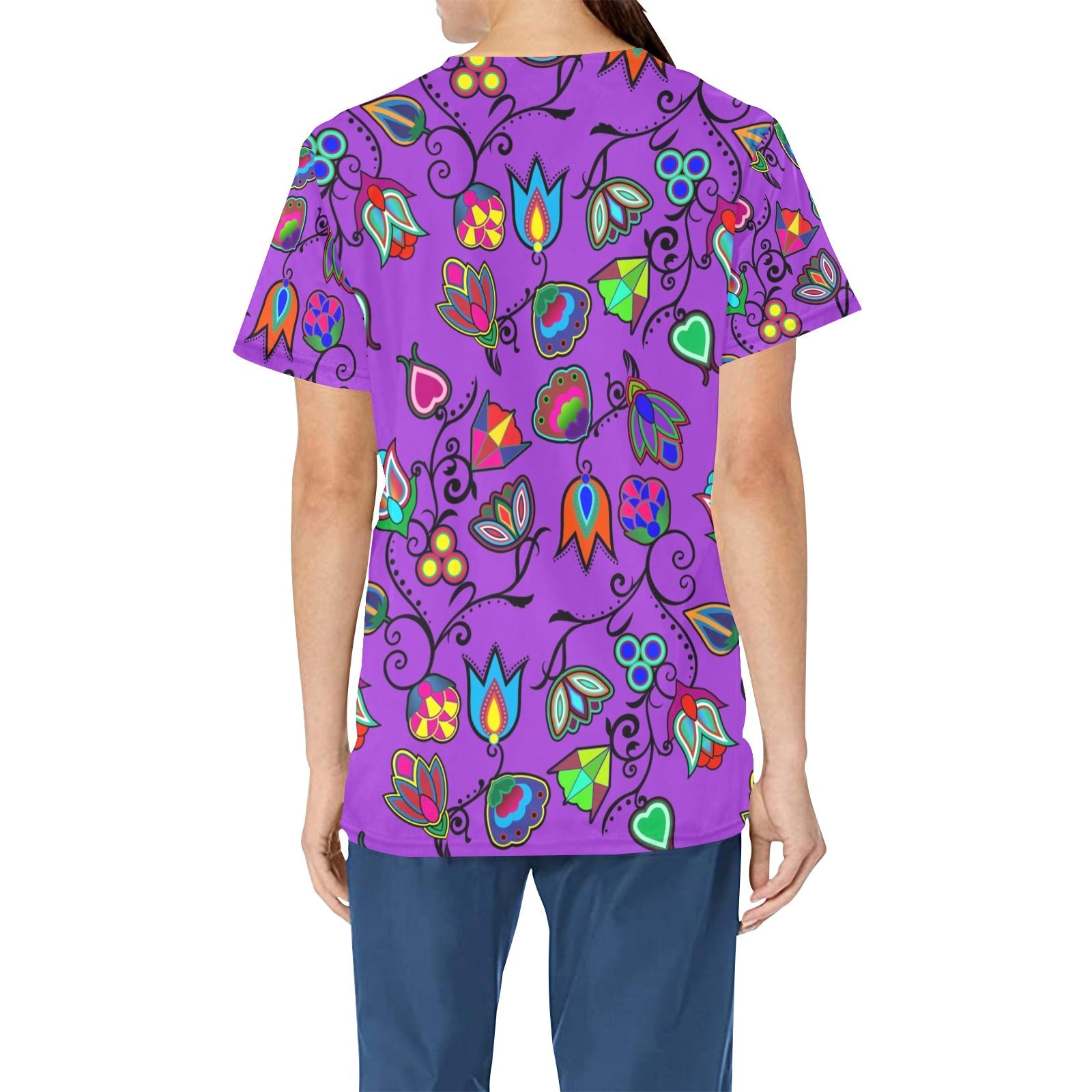 Indigenous Paisley Dark Orchid All Over Print Scrub Top Scrub Top e-joyer