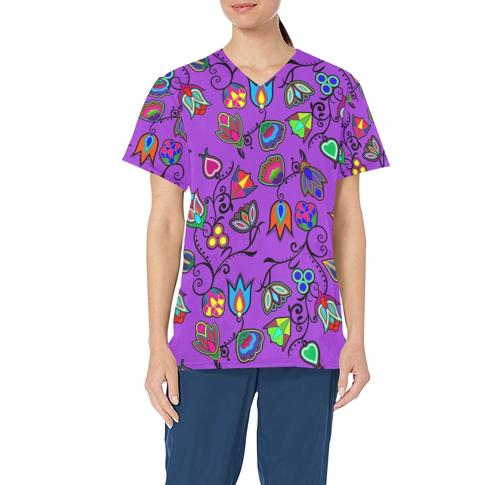 Indigenous Paisley Dark Orchid All Over Print Scrub Top Scrub Top e-joyer
