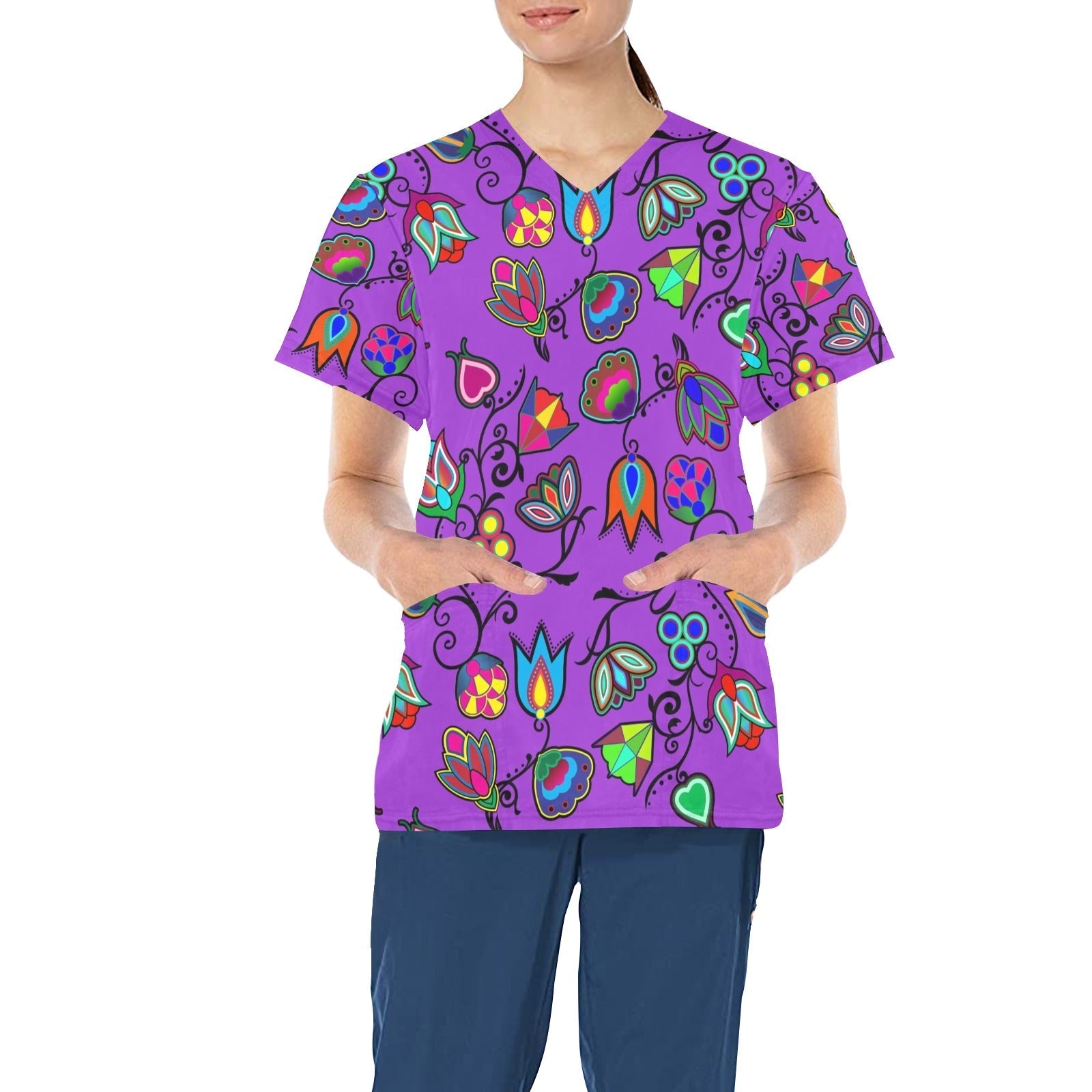 Indigenous Paisley Dark Orchid All Over Print Scrub Top Scrub Top e-joyer