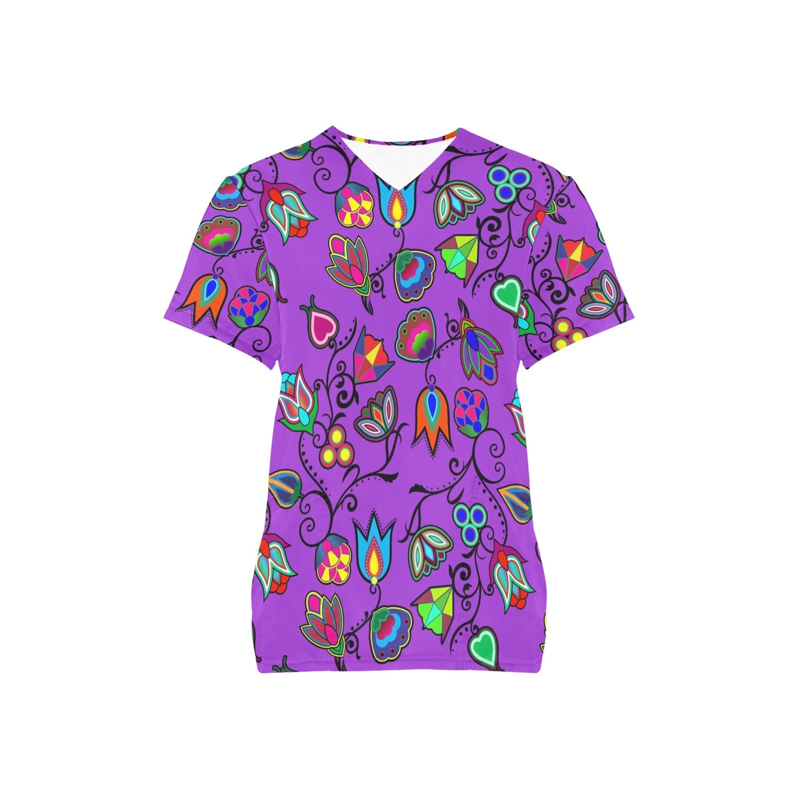 Indigenous Paisley Dark Orchid All Over Print Scrub Top Scrub Top e-joyer