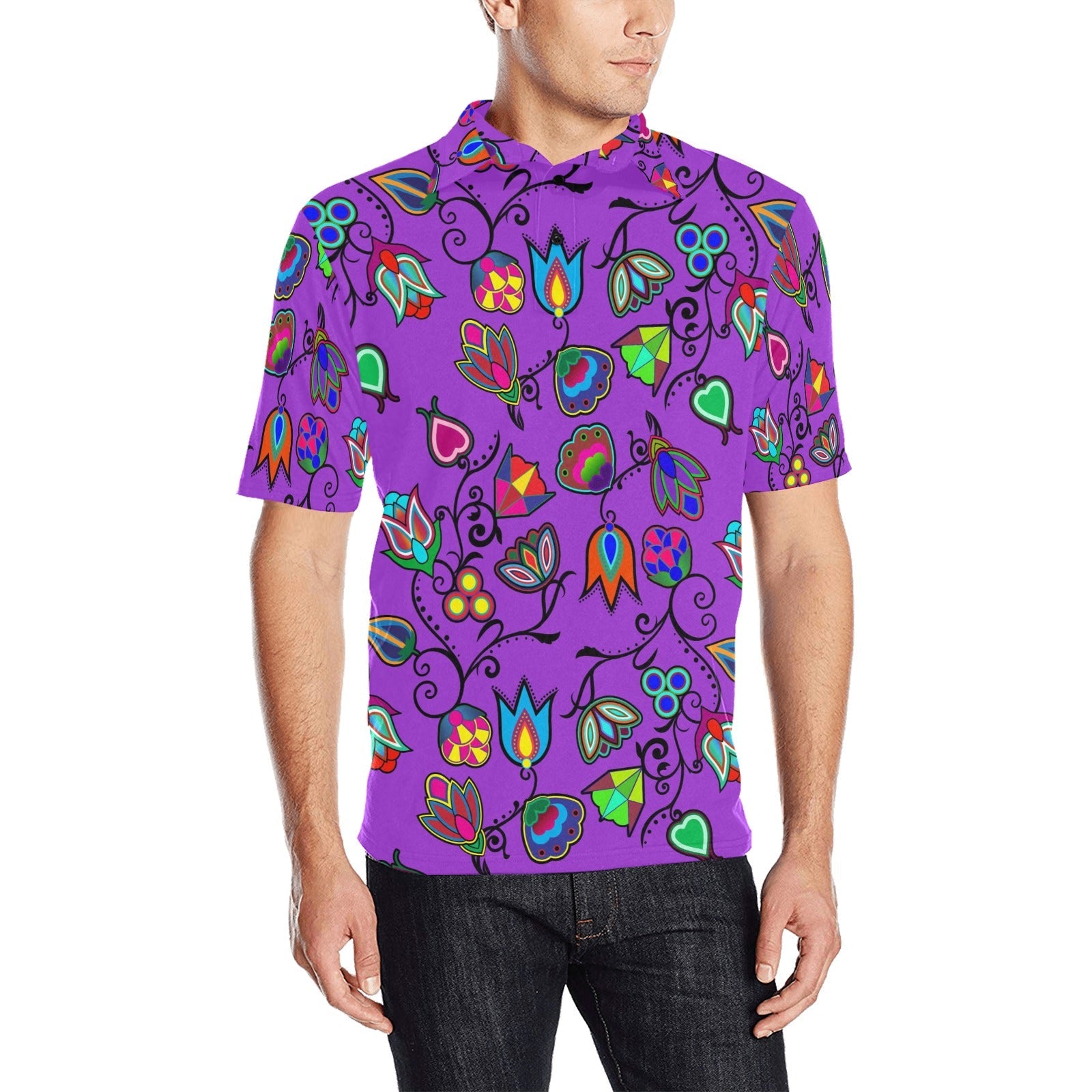 Indigenous Paisley Dark Orchid Men's All Over Print Polo Shirt (Model T55) Men's Polo Shirt (Model T55) e-joyer