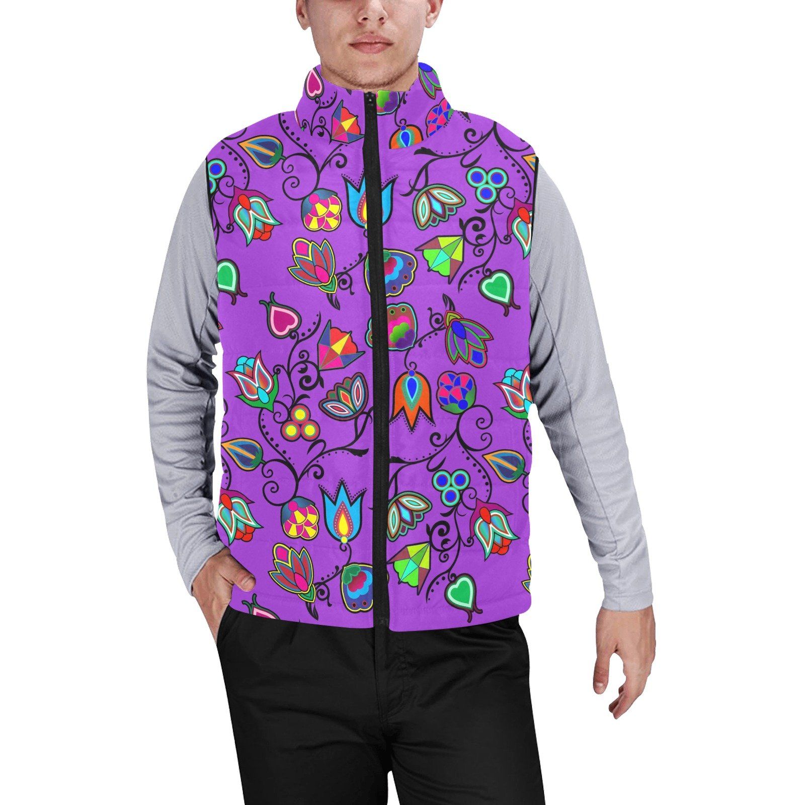 Indigenous Paisley Dark Orchid Men's Padded Vest Jacket (Model H44) Men's Padded Vest Jacket (H44) e-joyer