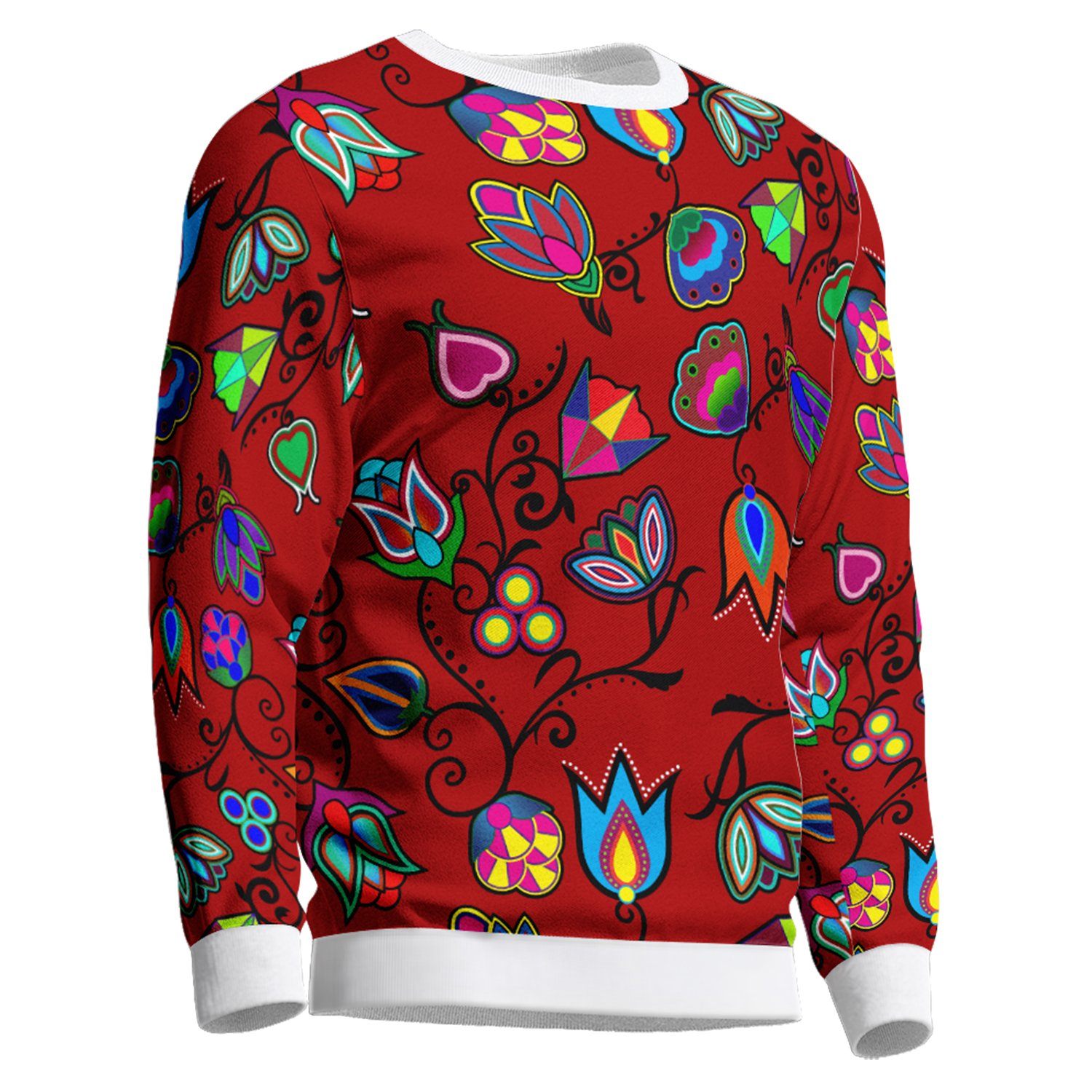 Indigenous Paisley Dark Red Unisex Crewneck Long Sleeve Top 49 Dzine