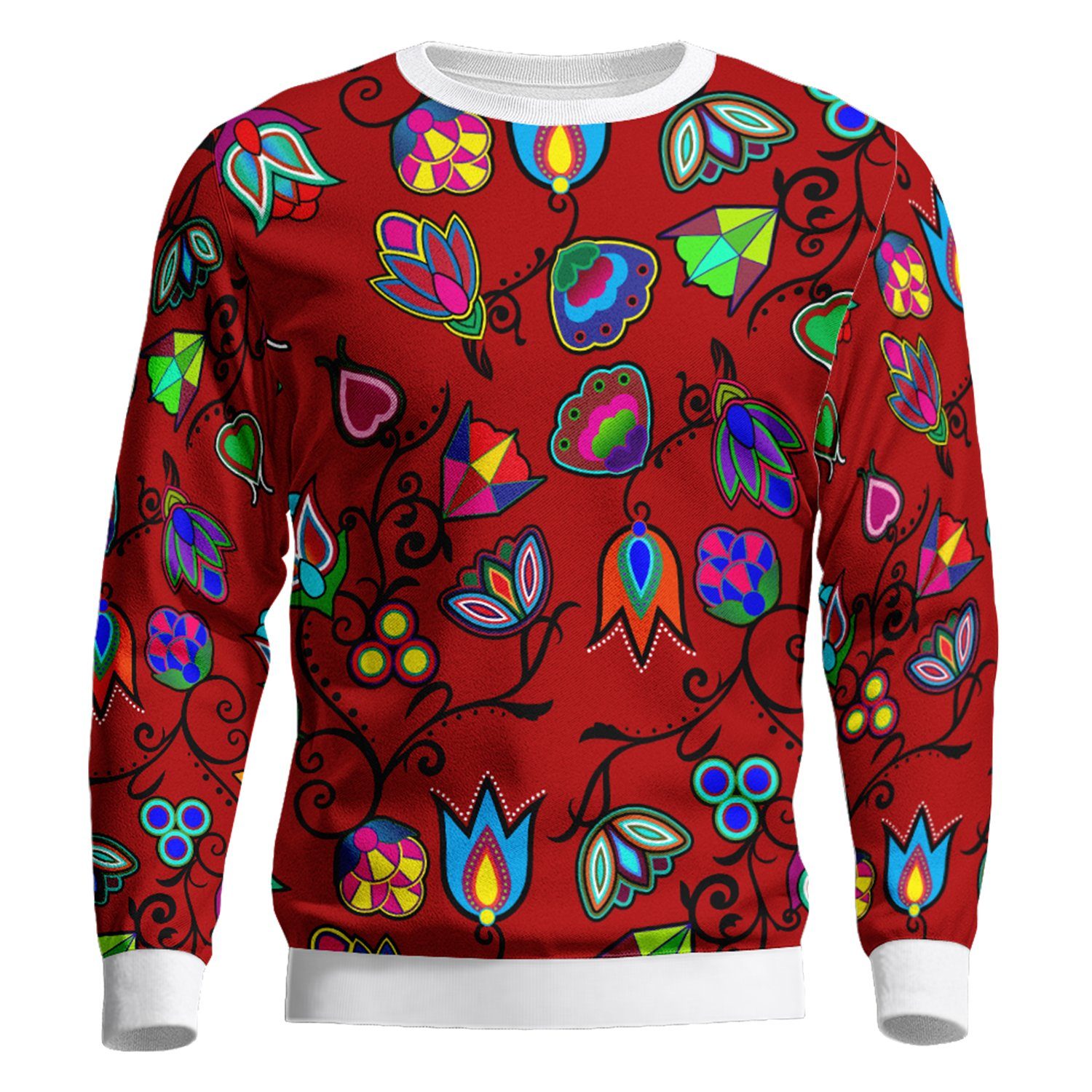 Indigenous Paisley Dark Red Unisex Crewneck Long Sleeve Top 49 Dzine