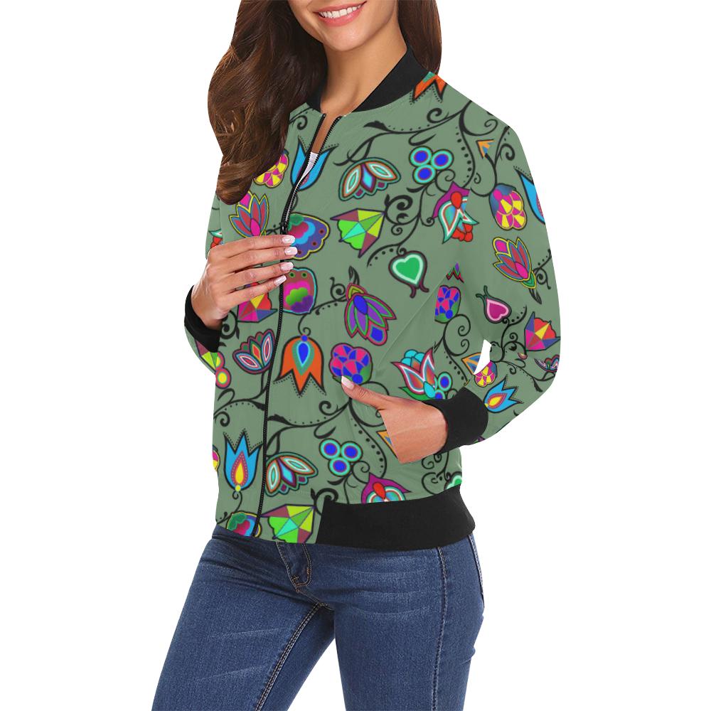 Indigenous Paisley - Dark Sea All Over Print Bomber Jacket for Women (Model H19) All Over Print Bomber Jacket for Women (H19) e-joyer