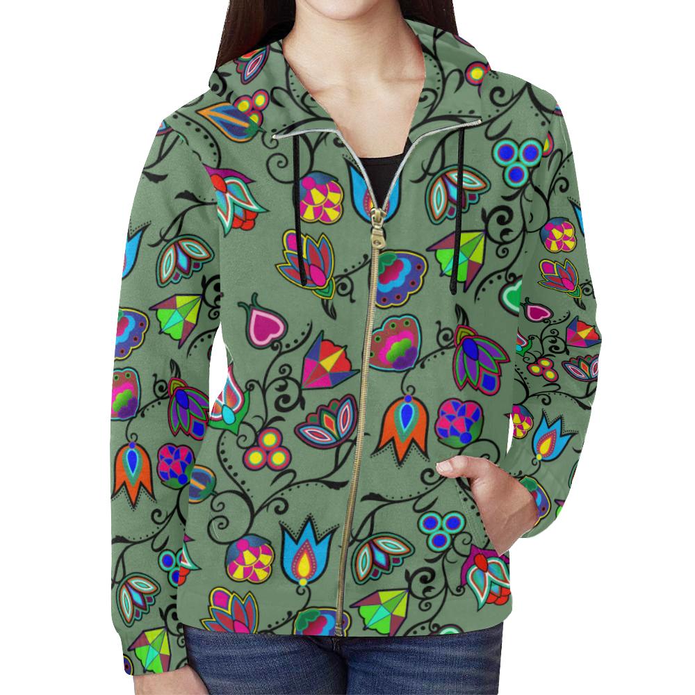 Indigenous Paisley - Dark Sea All Over Print Full Zip Hoodie for Women (Model H14) All Over Print Full Zip Hoodie for Women (H14) e-joyer