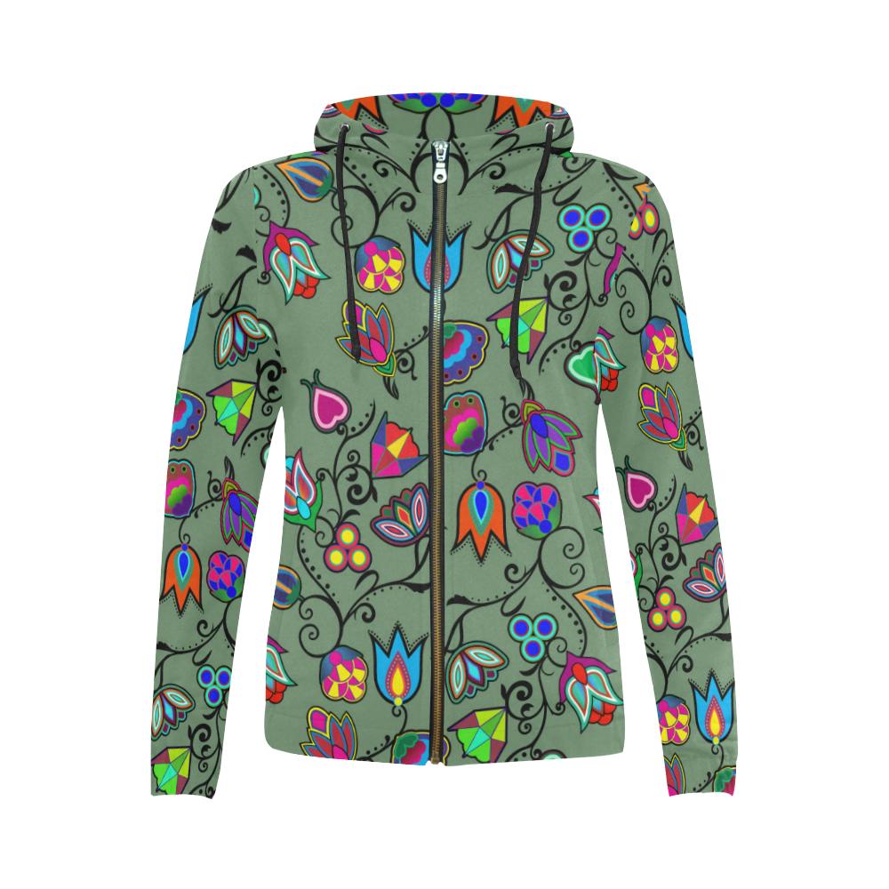 Indigenous Paisley - Dark Sea All Over Print Full Zip Hoodie for Women (Model H14) All Over Print Full Zip Hoodie for Women (H14) e-joyer