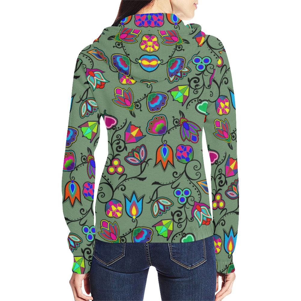 Indigenous Paisley - Dark Sea All Over Print Full Zip Hoodie for Women (Model H14) All Over Print Full Zip Hoodie for Women (H14) e-joyer