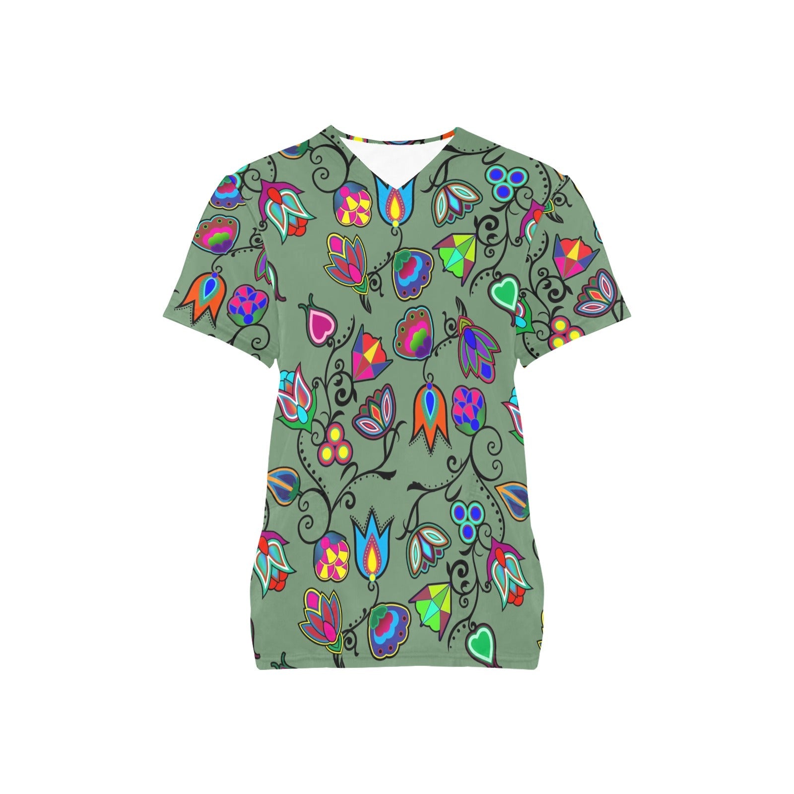 Indigenous Paisley Dark Sea All Over Print Scrub Top Scrub Top e-joyer