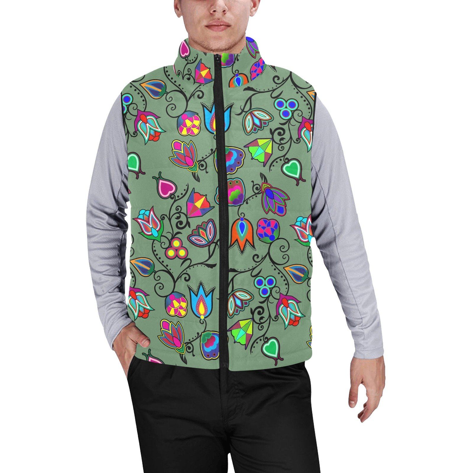 Indigenous Paisley Dark Sea Men's Padded Vest Jacket (Model H44) Men's Padded Vest Jacket (H44) e-joyer
