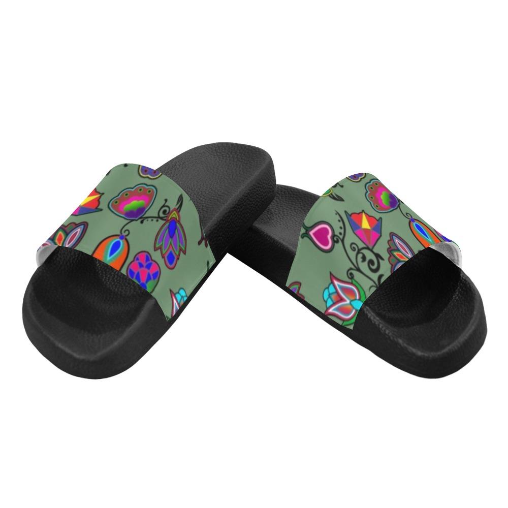 Indigenous Paisley Dark Sea Men's Slide Sandals (Model 057) Men's Slide Sandals (057) e-joyer