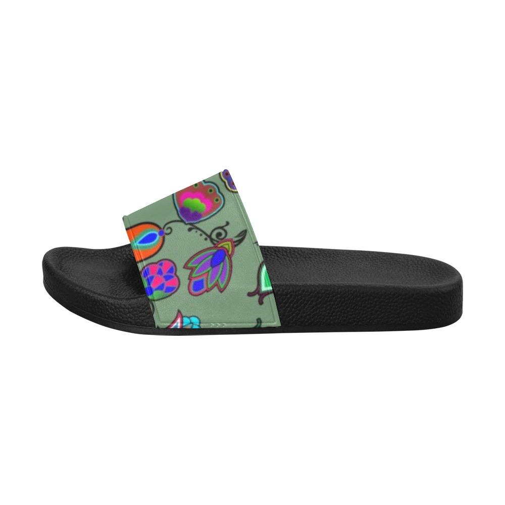 Indigenous Paisley Dark Sea Men's Slide Sandals (Model 057) Men's Slide Sandals (057) e-joyer