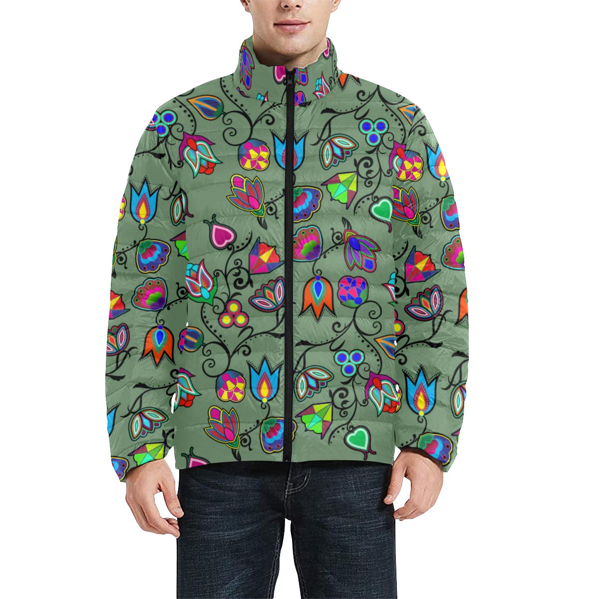 Indigenous Paisley - Dark Sea Men's Stand Collar Padded Jacket (Model H41) Men's Stand Collar Padded Jacket (H41) e-joyer 