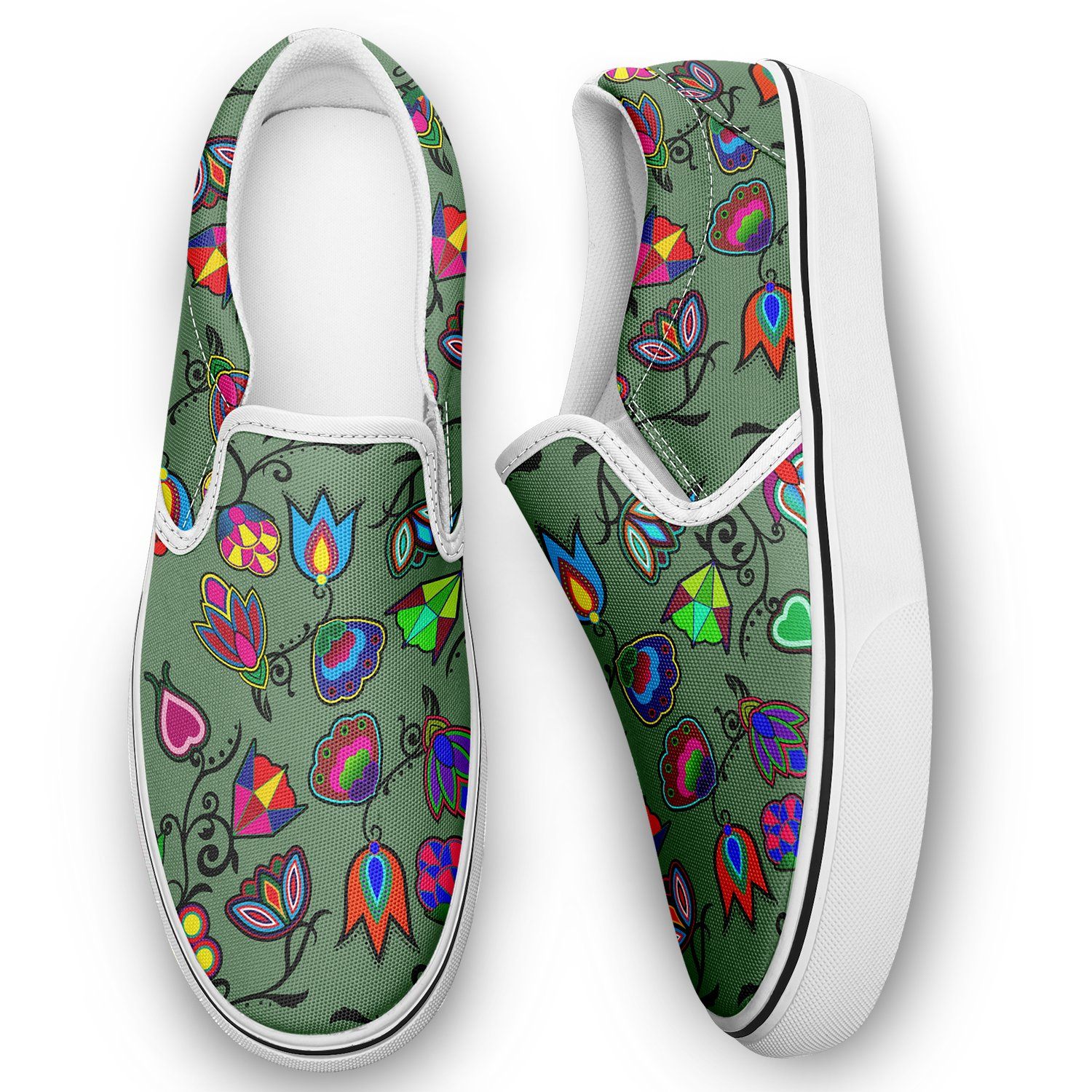 Indigenous Paisley Dark Sea Otoyimm Kid's Canvas Slip On Shoes otoyimm Herman