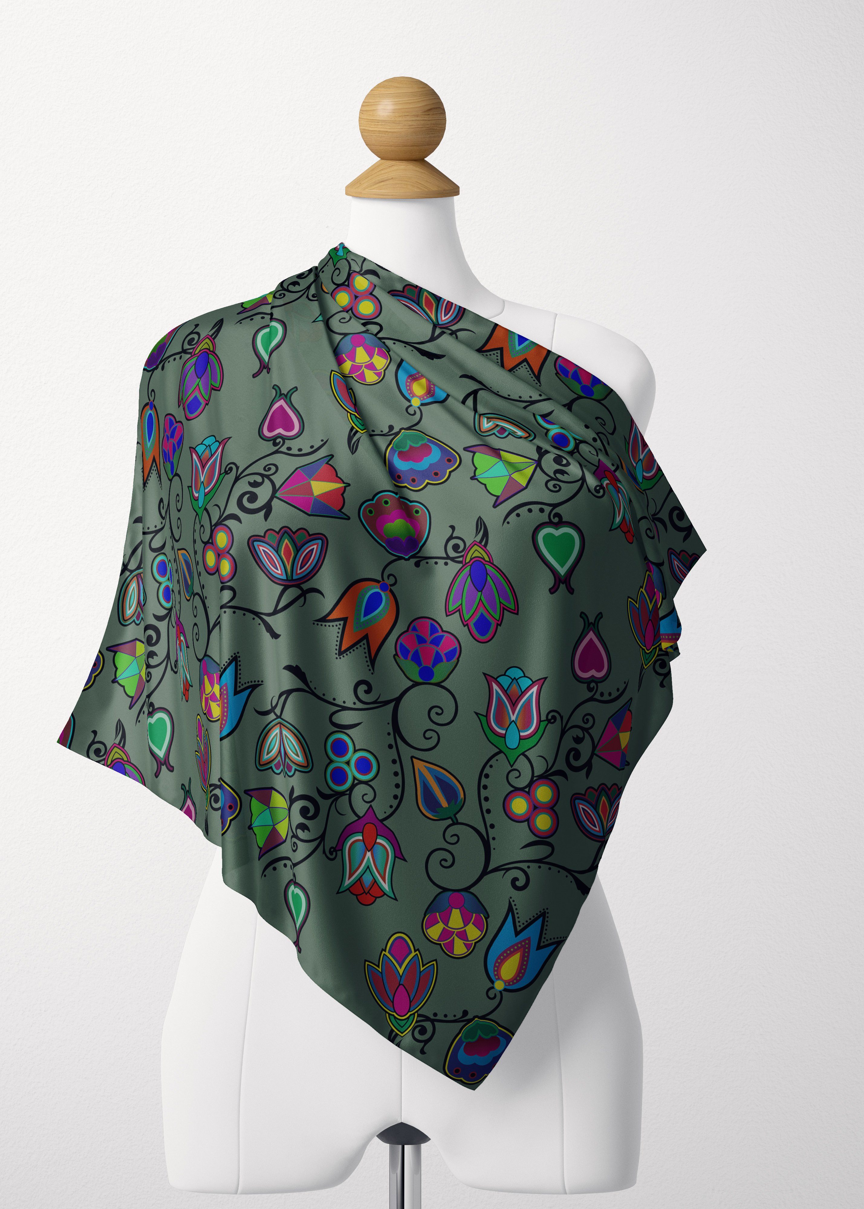 Indigenous Paisley Dark Sea Satin Shawl Scarf 49 Dzine