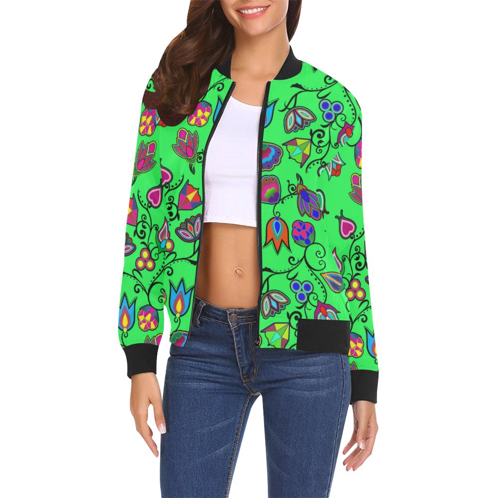 Indigenous Paisley - Green All Over Print Bomber Jacket for Women (Model H19) All Over Print Bomber Jacket for Women (H19) e-joyer